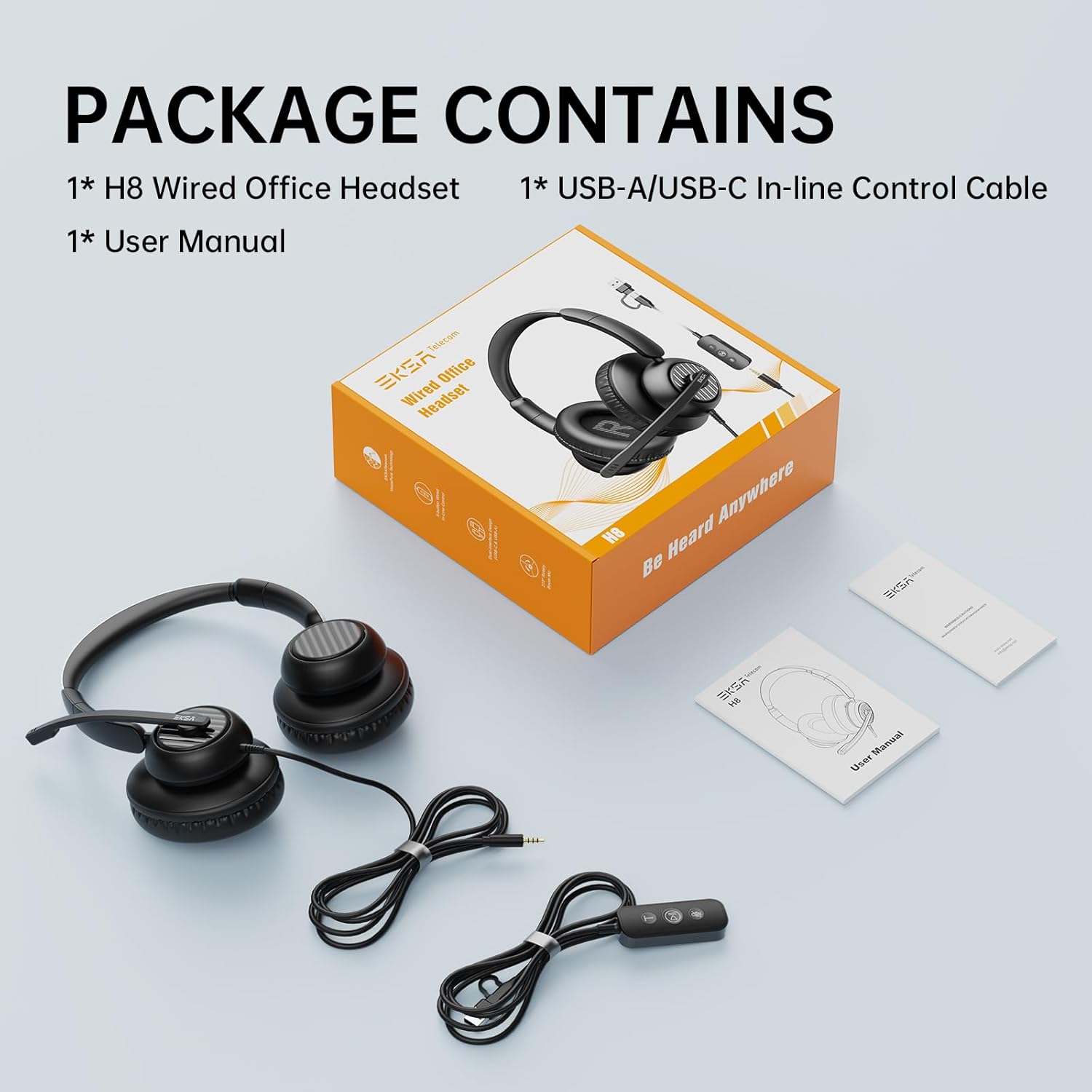 EKSA H8 USB Headset with Microphone for Work, Stereo Wired Computer Headphones with Mic Noise Cancelling, in Line Controls, 3.5mm Jack USB-C/A Over-Ear Headset for PC Laptop Office Call Center Teams - Image 9