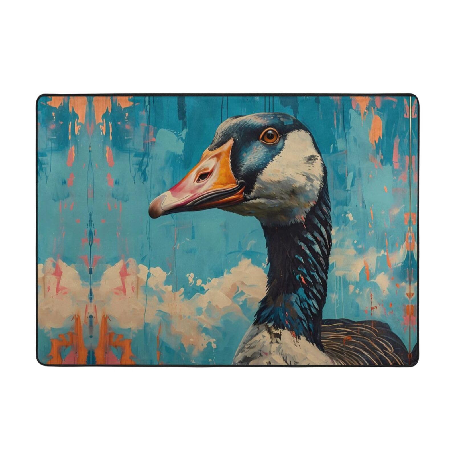 Tapis bleu canard aquarelle pour salon et chambre à coucher, 12,7 x 17,2 cm, doux, lavable, antidérapant, tapis de sol d'intérieur, décoration esthétique de chambre à coucher