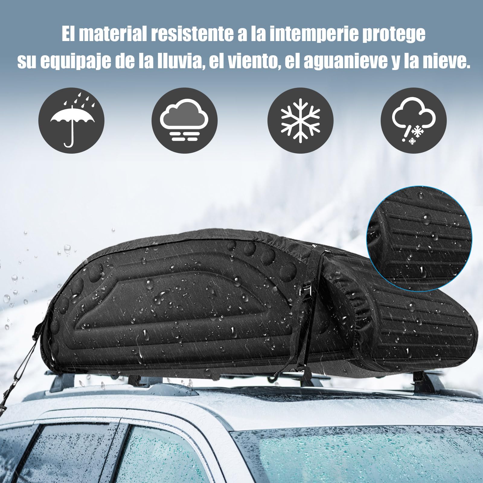 RELAX4LIFE Cofre Techo Coche Plegable 400L con 4 Correas Seguras y 4 Asas Robustas, Baul Coche Techo Impermeable con Bolsa Portaequipajes para Jeeps, Todoterrenos con/sin Portaequipajes, Negro