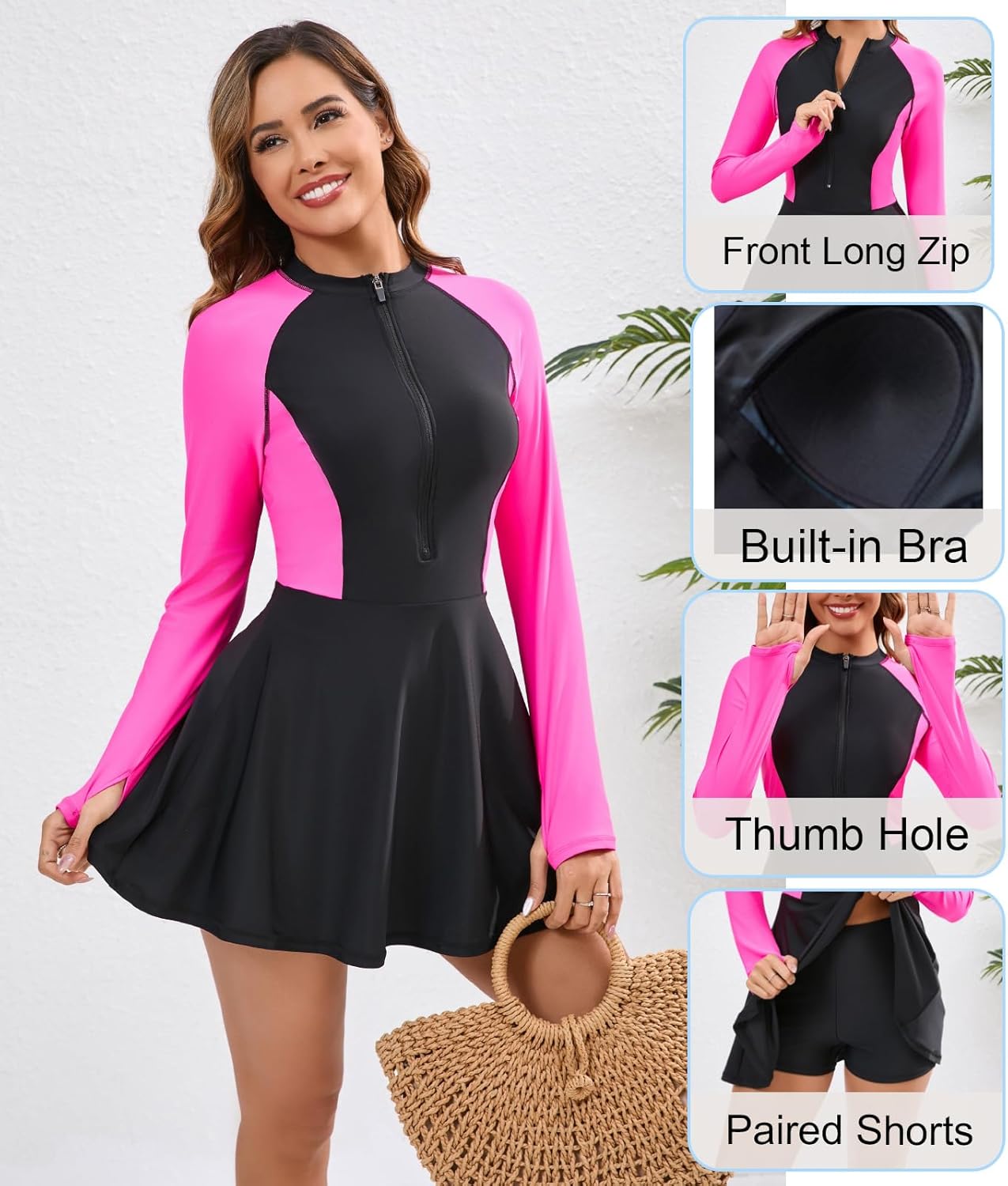 Women Two Piece Rash Guard Sets UPF50+ Swim Dress with Shorts - Image 4