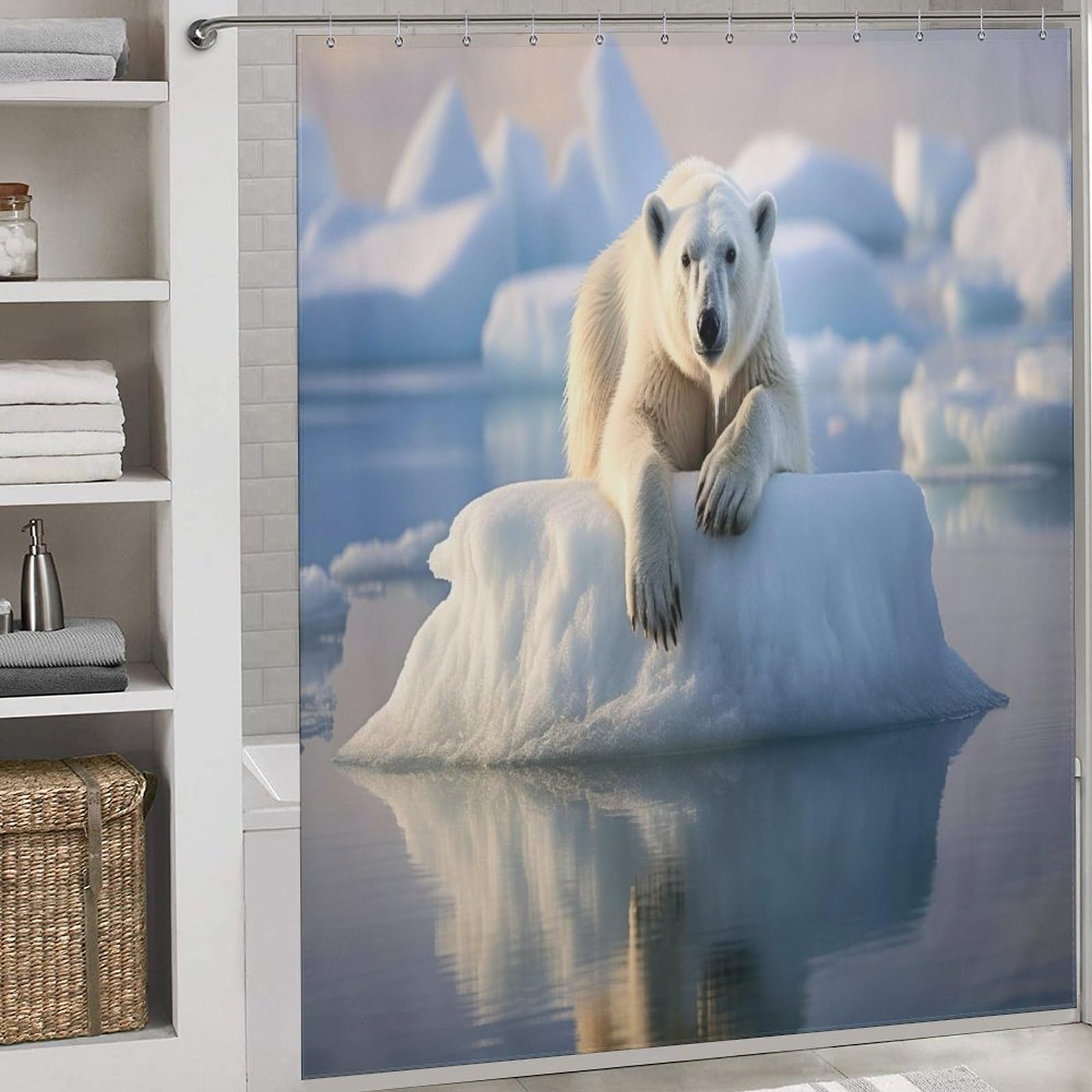 Rideau de douche lavable résistant à l'eau motif ours avec œillets renforcés