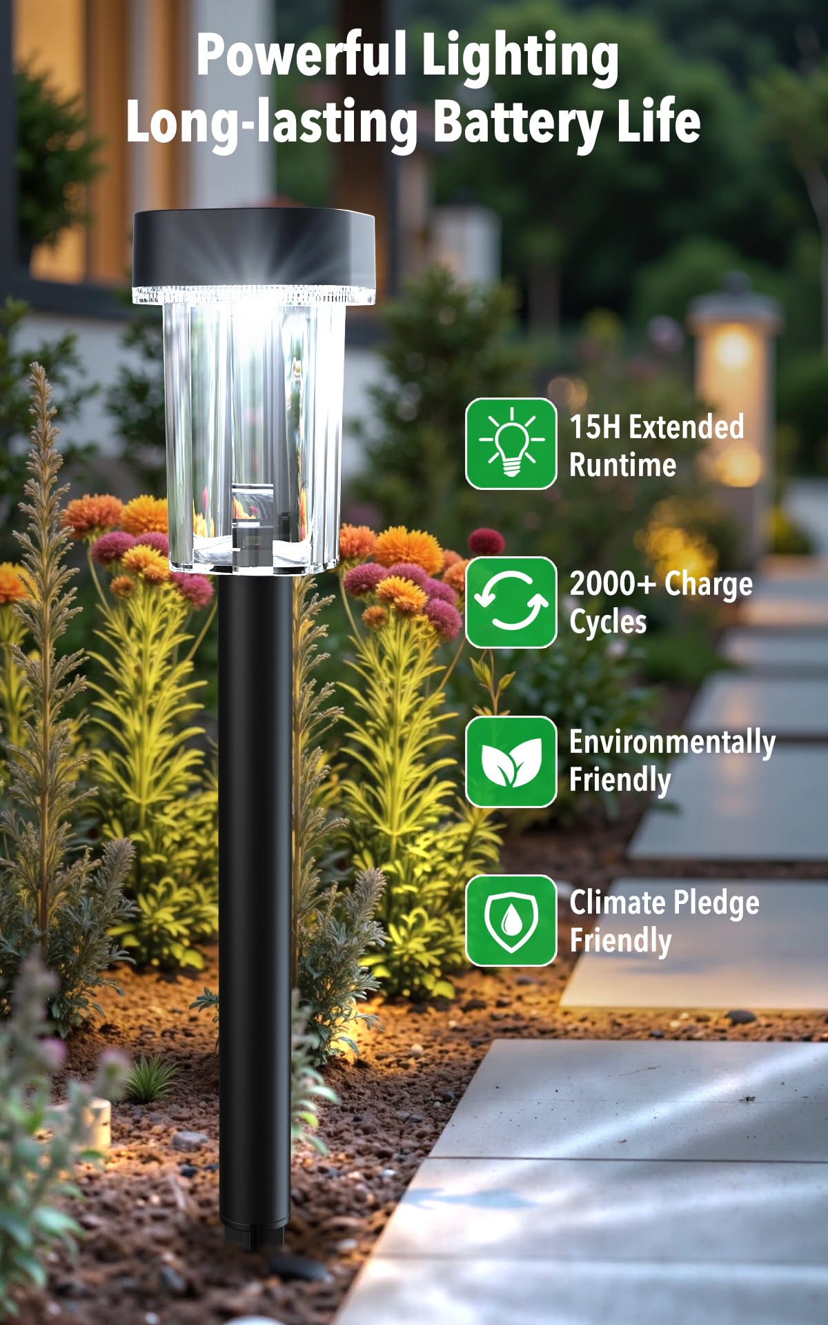 LIANGLOME Solar-Wegleuchten für den Außenbereich, IP55 wasserdicht, solarbetriebene Gartenleuchten, 6000 K, kaltweiße LED, automatisches Ein-/Ausschalten, Outdoor-Solarleuchten für Hof, Auffahrt