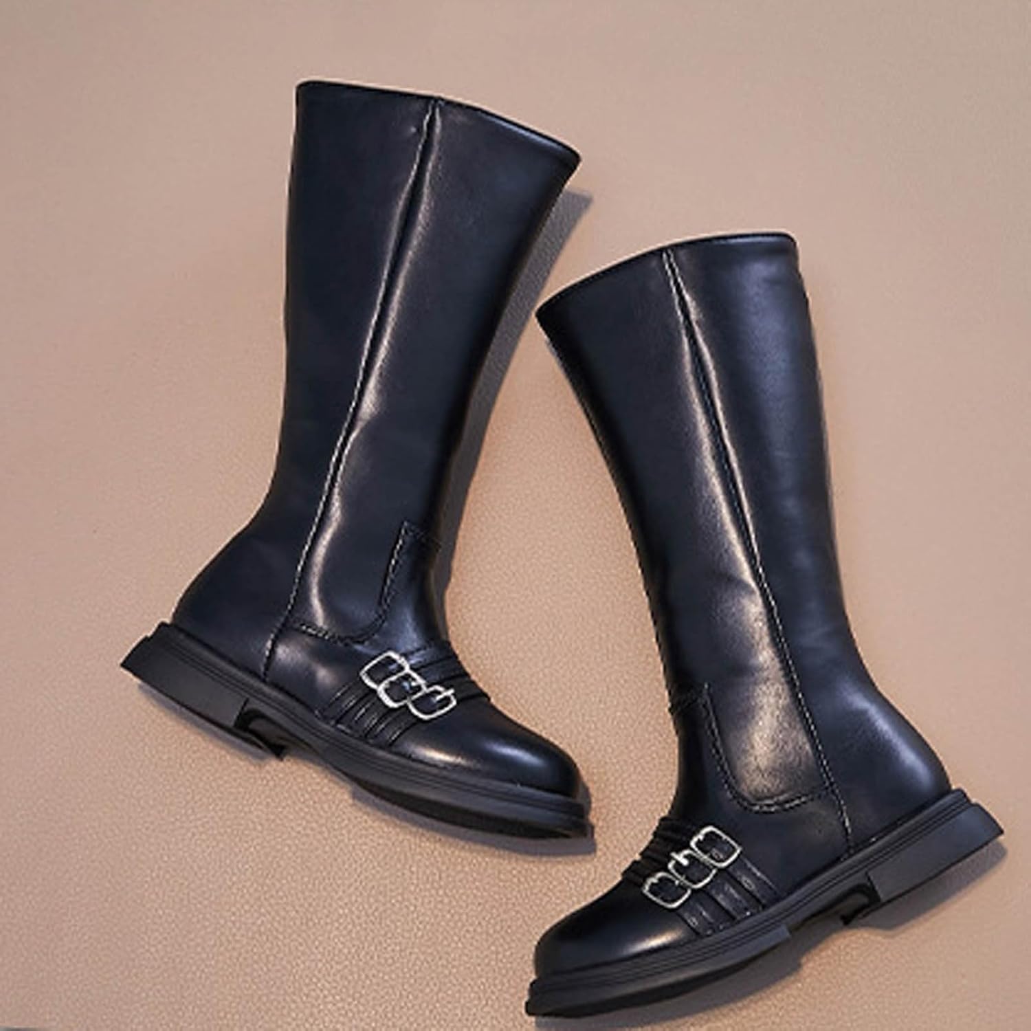 Ctreela Kids Punk Gothic Riding Boots for Little Girls Big Girls Western Vintage Knee High Boot Size Zipper Easy On Booties