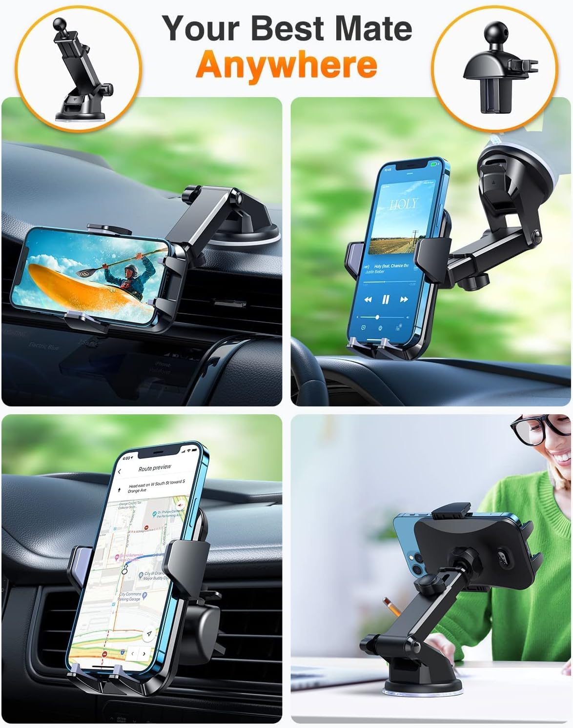 Hоlіdау Dеаlѕ 🛒 VANMASS Universal Cell Phone Car Mount, 【Grandmaster Full Sillicone & Phone Protection】 with Patent & Safety Certs, Upgraded Handsfree Cell Phone Holder for Car Dash Window Vent, Compatible All Phone