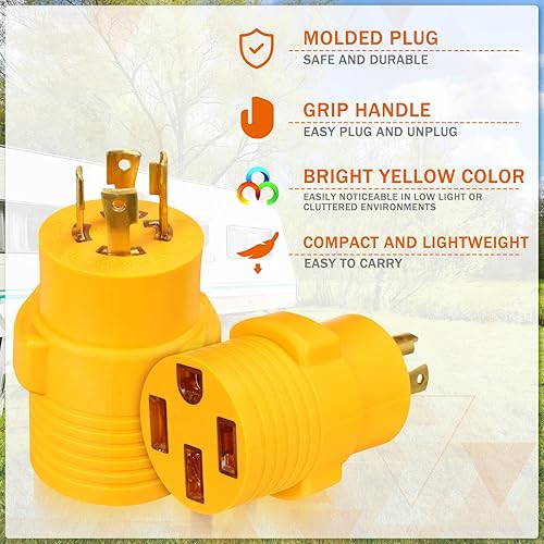 Miniatura 5 de Kanayu NEMA L14-30P a 14-50R - Adaptador de generador RV de 30 amperios a 50 amperios, generador de bloqueo giratorio, enchufe macho de 4 clavijas a