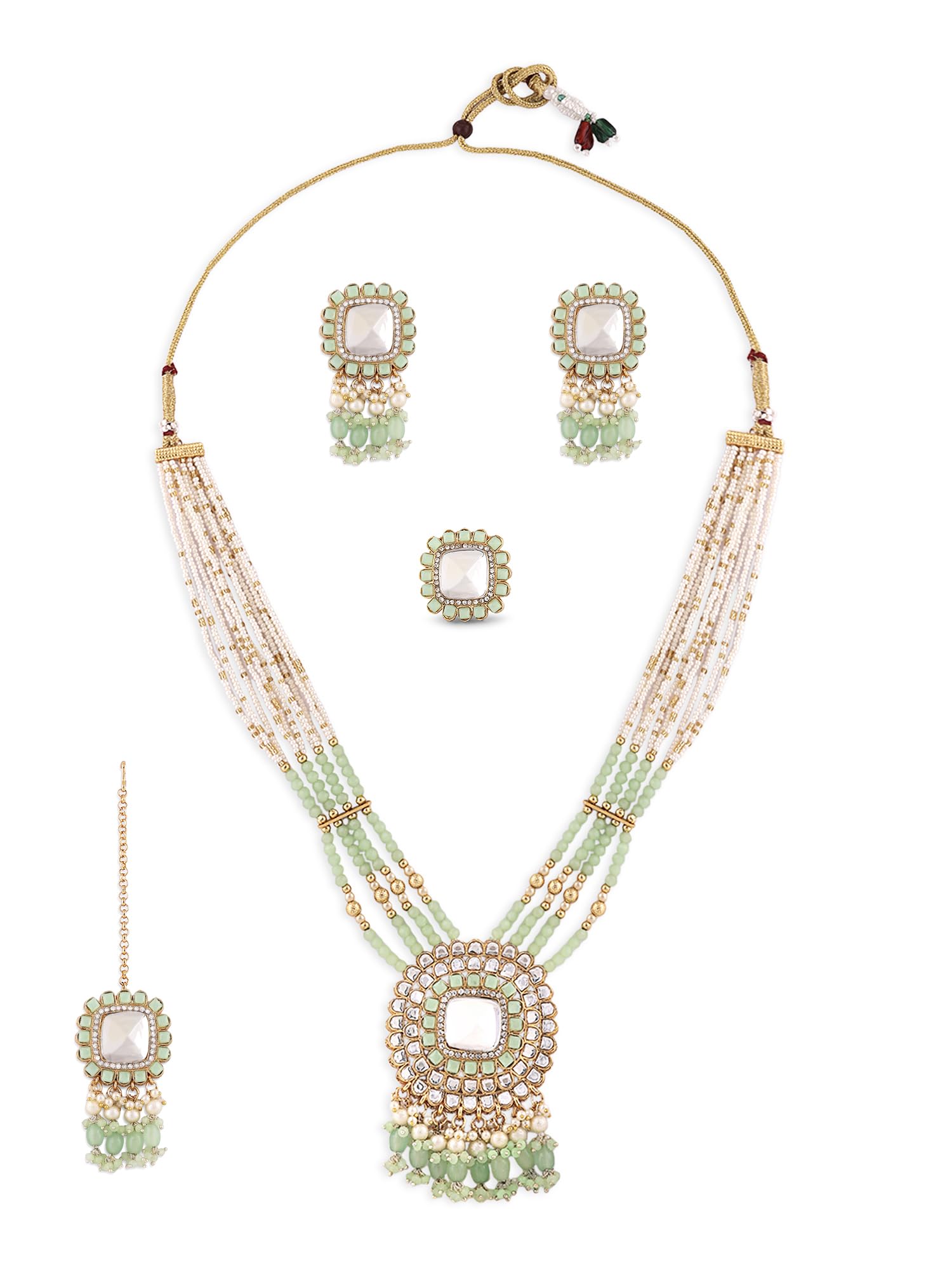 ZAVERI PEARLS Green Multistrand Kundan Stones & Beads Long Necklace Earring Maangtikka & Ring Set For Women-ZPFK16624 (B0CKTM5R16) Amazon Price History, Amazon Price Tracker