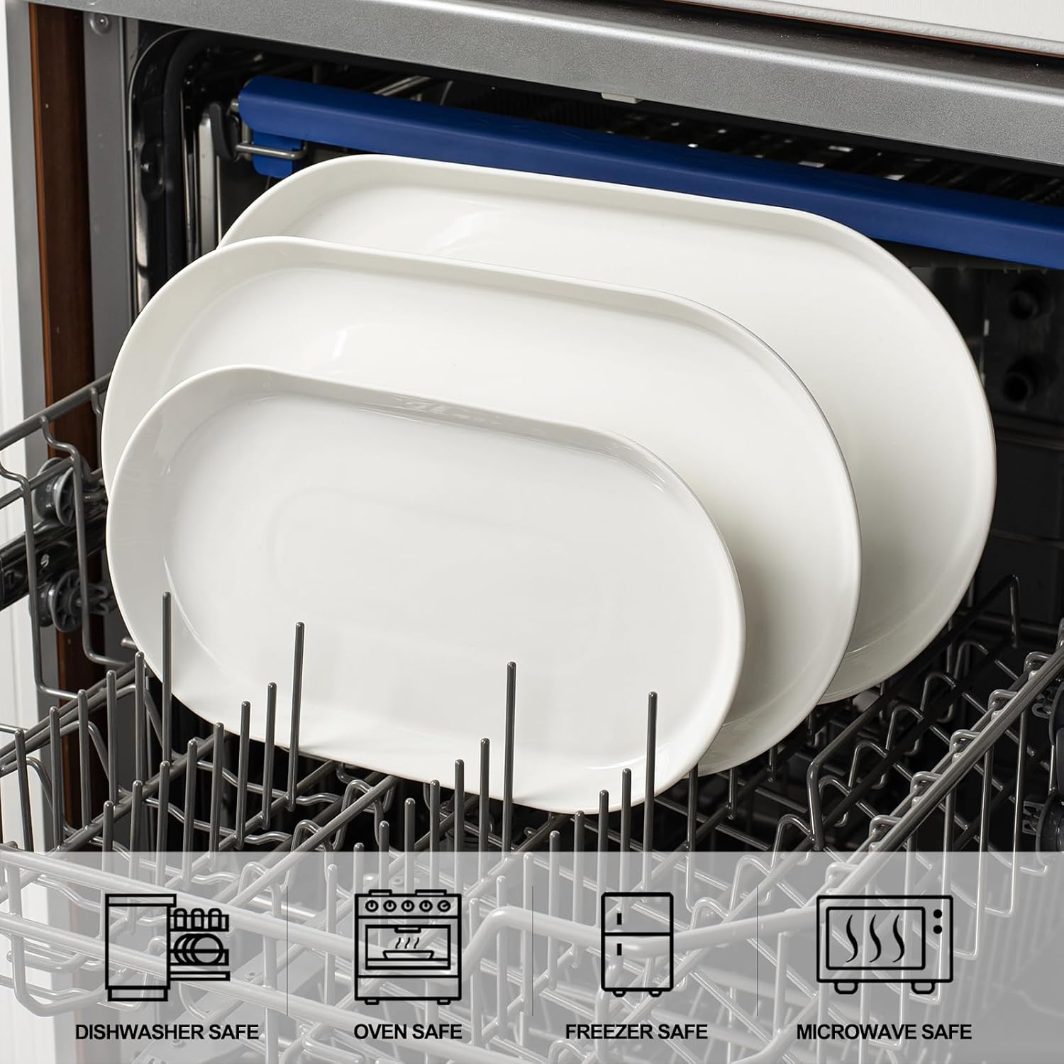 Large Serving Platter - 16"/14"/12" Oval Serving Tray, Ceramic Turkey Platters for Entertaining, Christmas Party, Set of 3, White