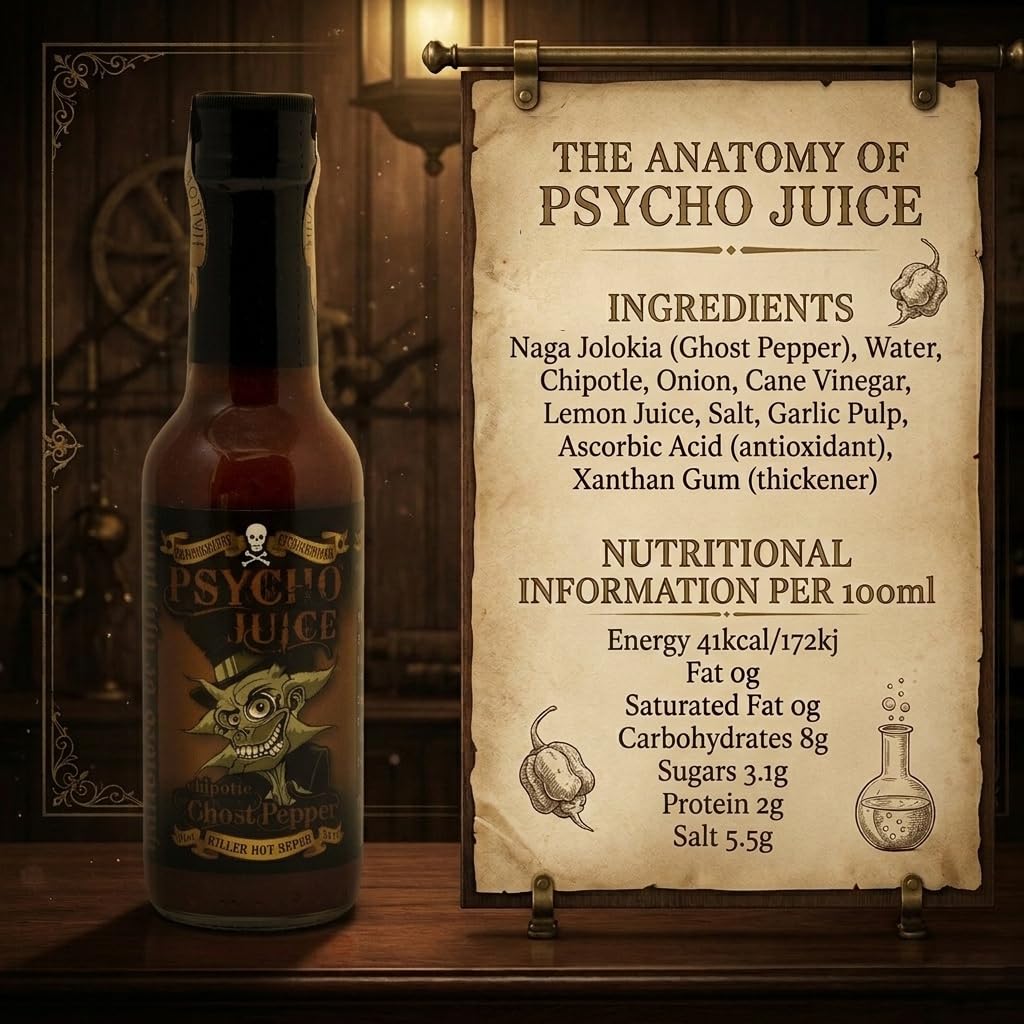 Psycho Juice Chipotle Ghost Pepper - Salsa Molto Piccante Al Peperoncino Naga Jolokia e Chipotle