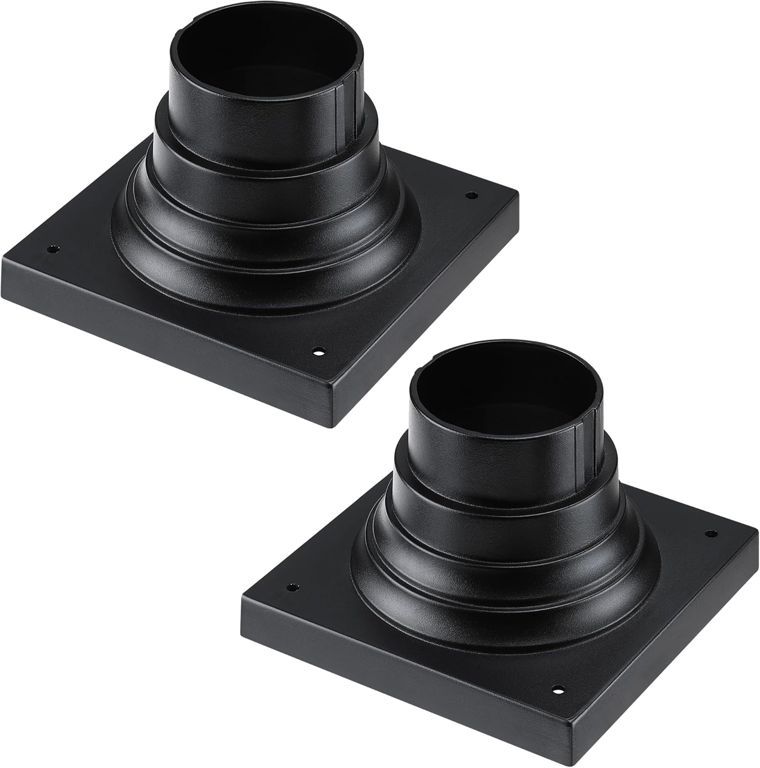 2-Pack Square Anchor Base for Post Mounted Outdoor Lamps Aluminum Alloy Pedestal Mount Base for Stone Walls, Matte Black 6x6 Post Cap Adapter, 3 Inch Pole Fitter