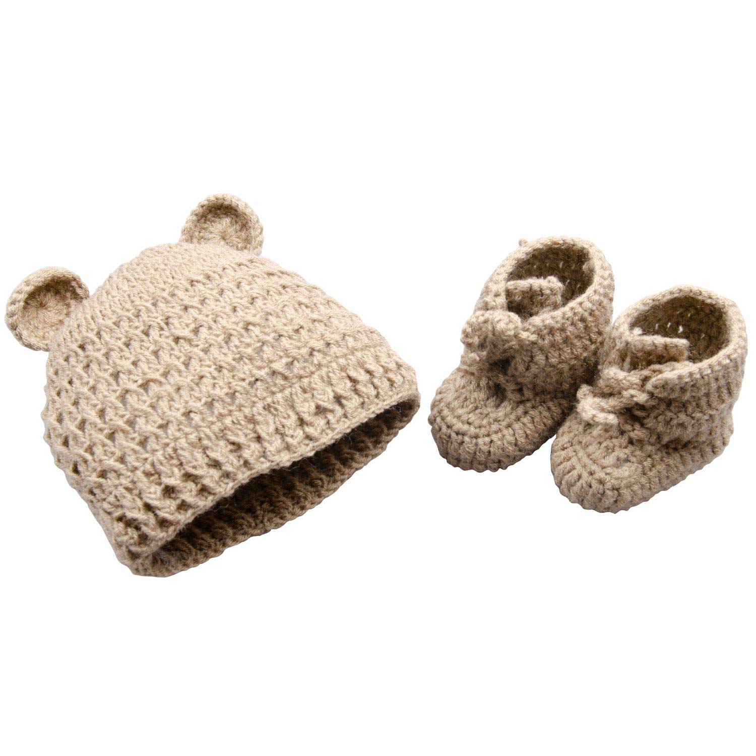Newborn Photography Baby Props Boy Girl 2 Piece Hat and Bootie Set Brown
