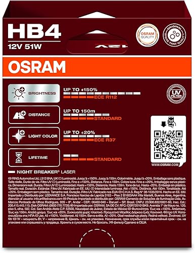 Miniatura 4 de OSRAM NIGHT BREAKER LASER HB4/9006, próxima generación, 150% más de brillo, faro halógeno, 9006NL-HCB, 12V, coche de pasajeros, caja dúo (2 lámparas)
