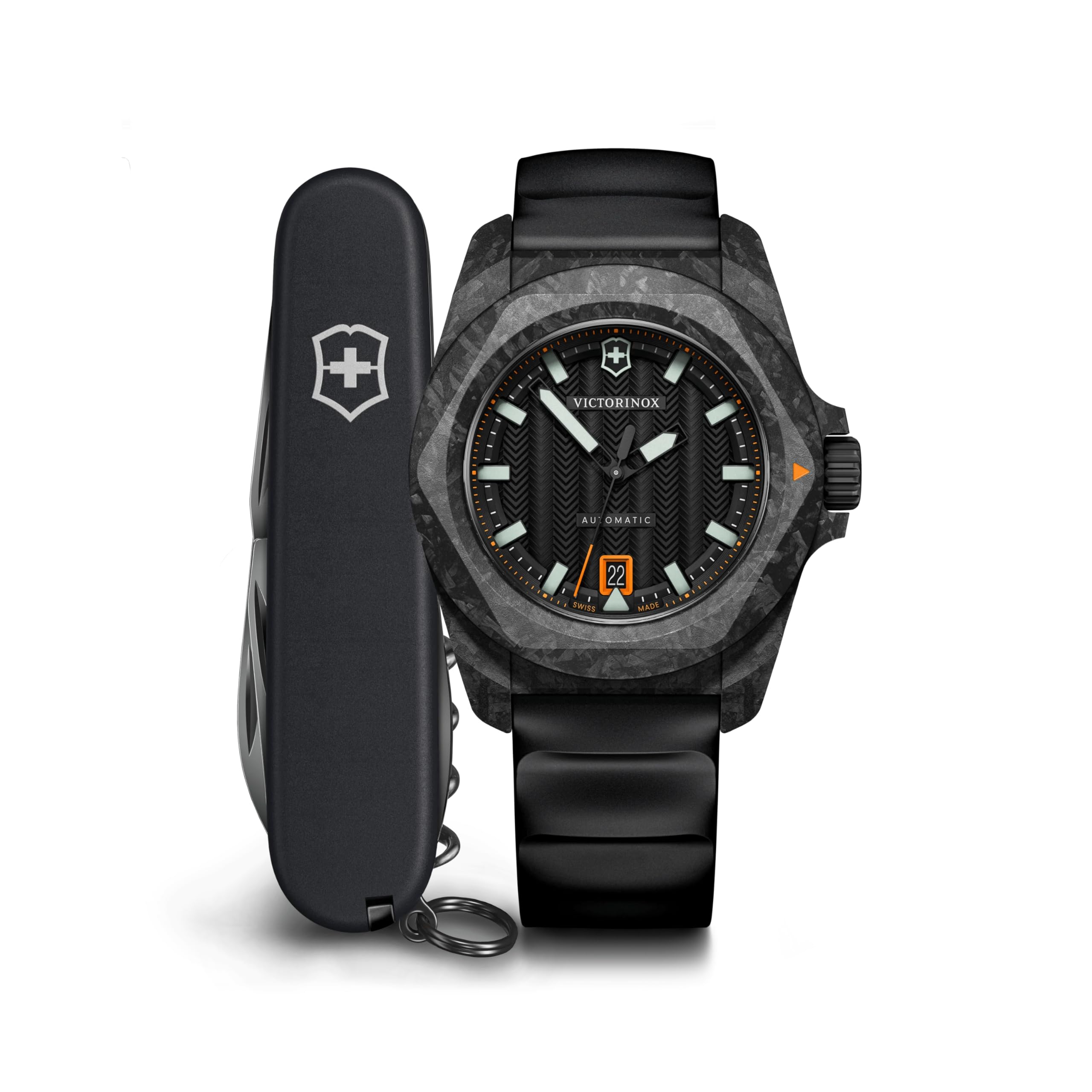 I.N.O.X. Automatic, Swiss Made Men's Watch | Carbon Case, Black Dial, 41 mm, 200M Water Resistant, Black Rubber Strap, Sellita SW 200-1 Movement | 242023.1