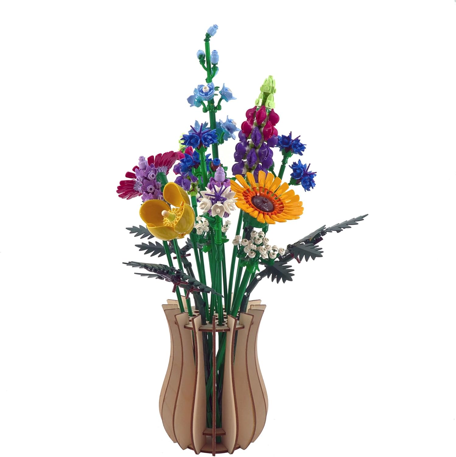 BrickcessorIes Wooden Vase Compatible with Lego Flowers - Customizable Birch Display Compatible with Lego Botanical Accessories and Bouquet Sets - Sets not Included