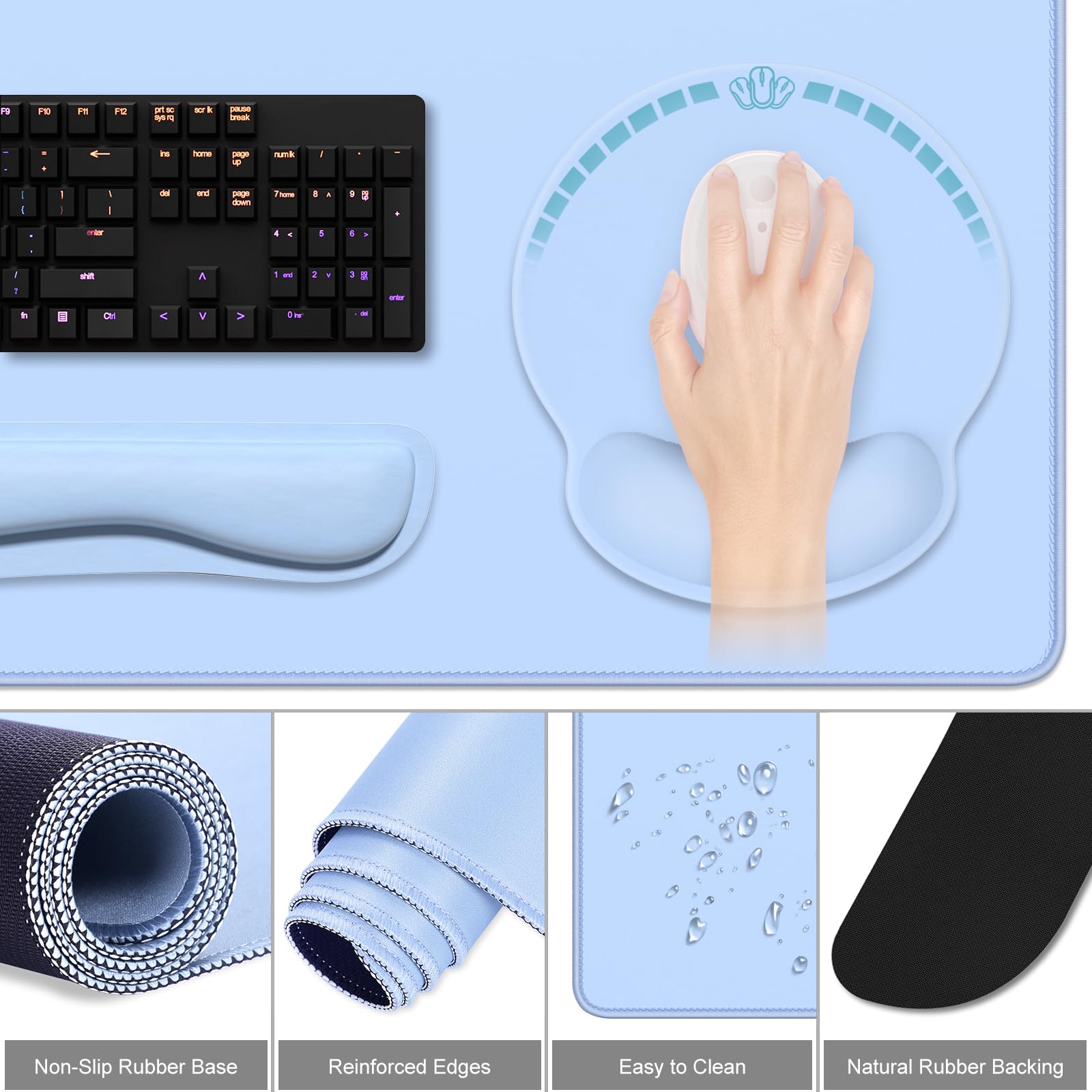 Dapesuom Alfombrilla de mouse grande para juegos, alfombrilla de mouse con reposamuñecas, alfombrilla de escritorio grande XXL 4 en 1 + alfombrilla ergonómica para mouse + alfombrilla de teclado de
