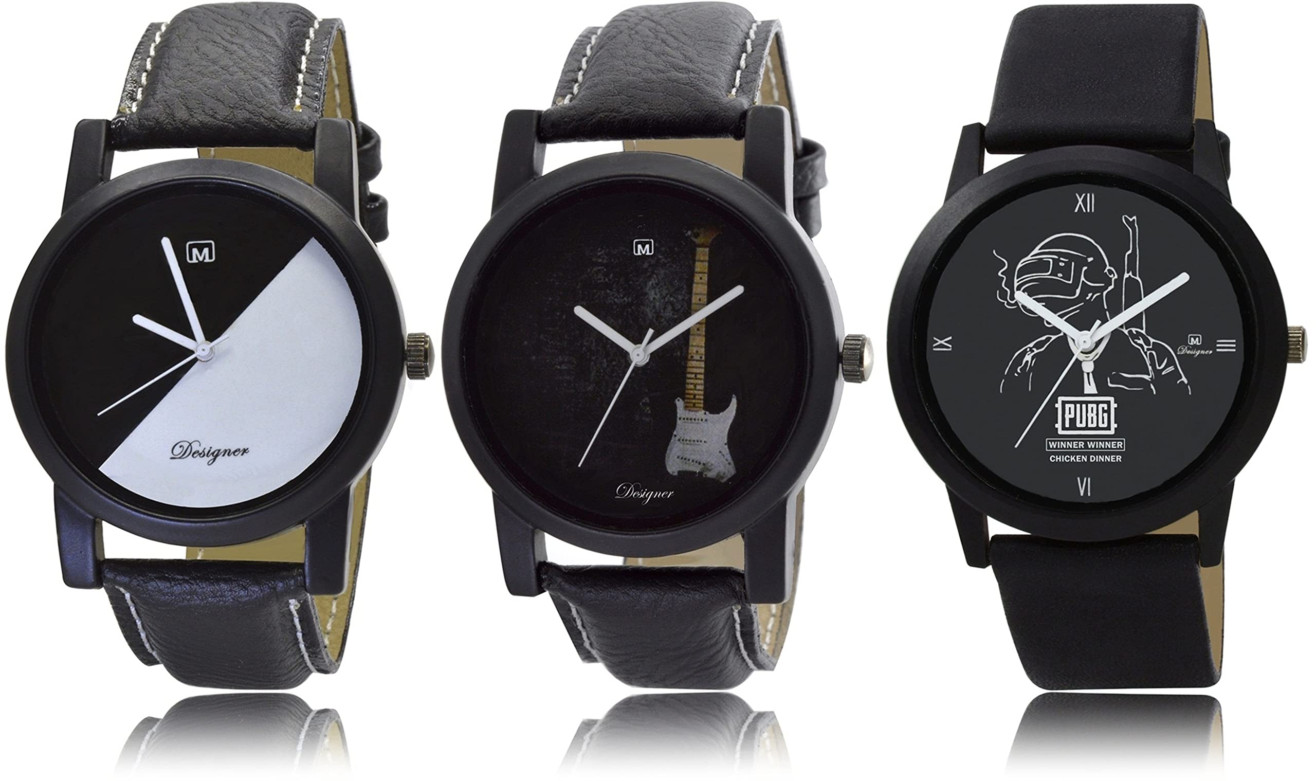 FEMEO Pack of 3 New Analog Unique Combo Guitar & Pubg Black Dial Watches for Man & Boys (B09KRVDSHW) Amazon Price History, Amazon Price Tracker