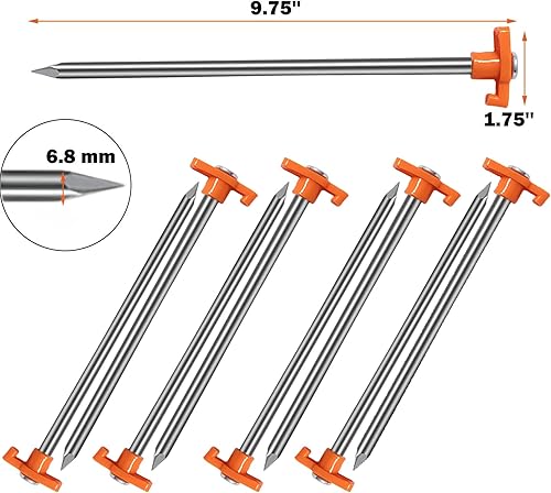 Miniatura 9 de Cheardia Paquete de 10 estacas de tienda de campaña resistentes, estacas de 10.25 pulgadas de metal antioxidantes, estacas de tierra para decoración