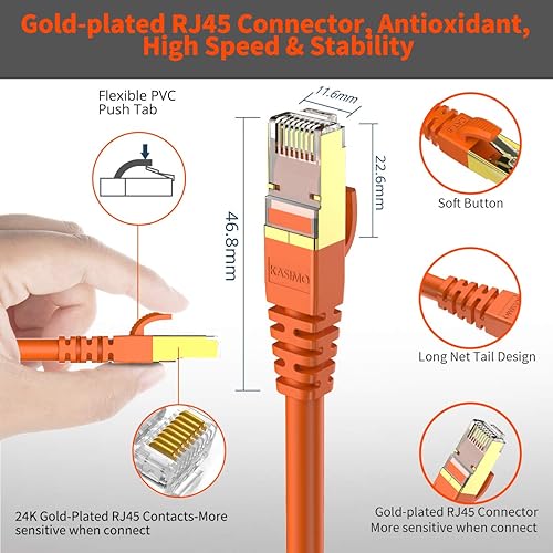 Miniatura 7 de Cable blindado para conexión de red SFTP Ethernet Cat 8, cable LAN de alta velocidad de alta resistencia con conector RJ45 chapado en oro,