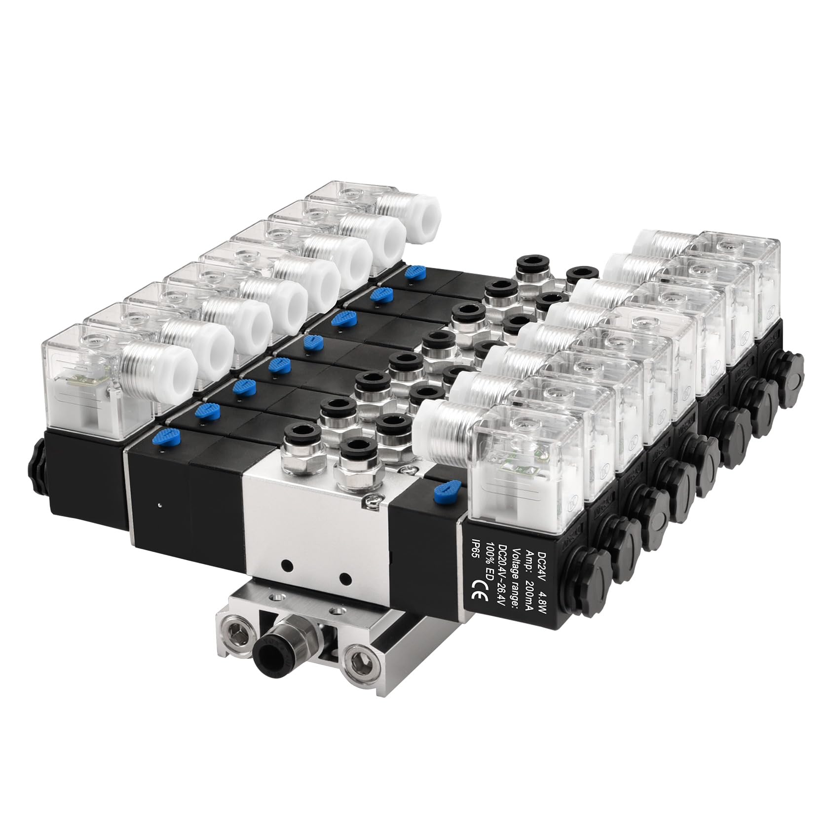 Heschen Electroválvula neumática eléctrica 8, 4V230C-08, 24VDC, PT1/4, 5 vías 3 posición, base del colector, silenciador, conjunto de accesorios rápidos, CE