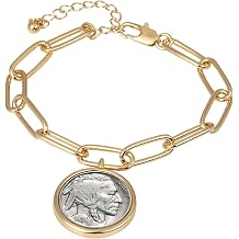 American Coin Treasures Buffalo Nickel Coin Elongated Link Bracelet | Goldtone Clip Style | 7 Inch 3 Inch Extender with Lobster Claw Clasp | Certificate of Authenticity