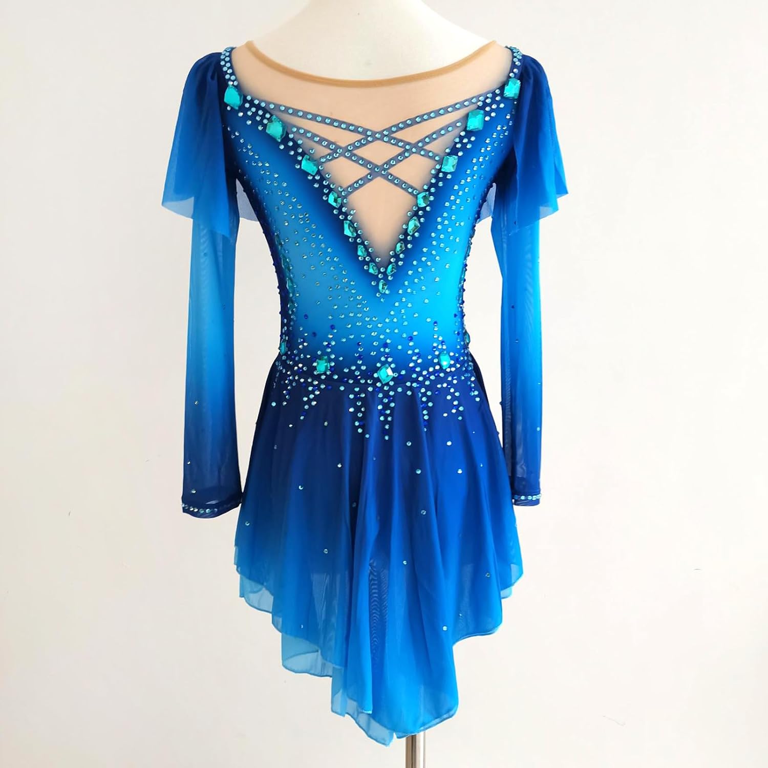 Figure Skating Dress Girl's Long Sleeves Handmade Customized Competition Performation for Adlt and Child