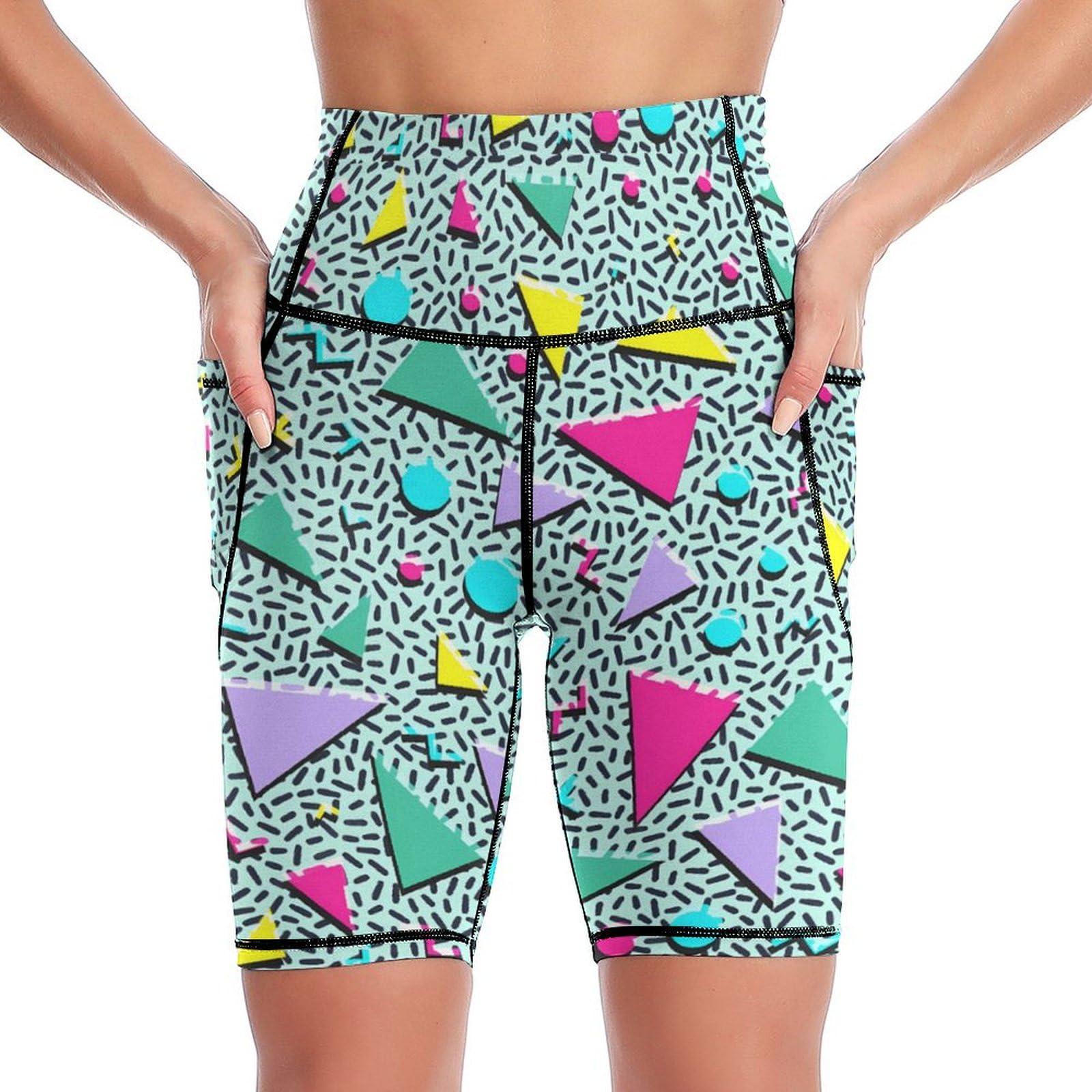 Msokazzles Women's 80S 90S 1 High Waist Workout Yoga Shorts For With Pockets Tummy Control Yoga Leggings Running Gym Biker Shorts, Xxl