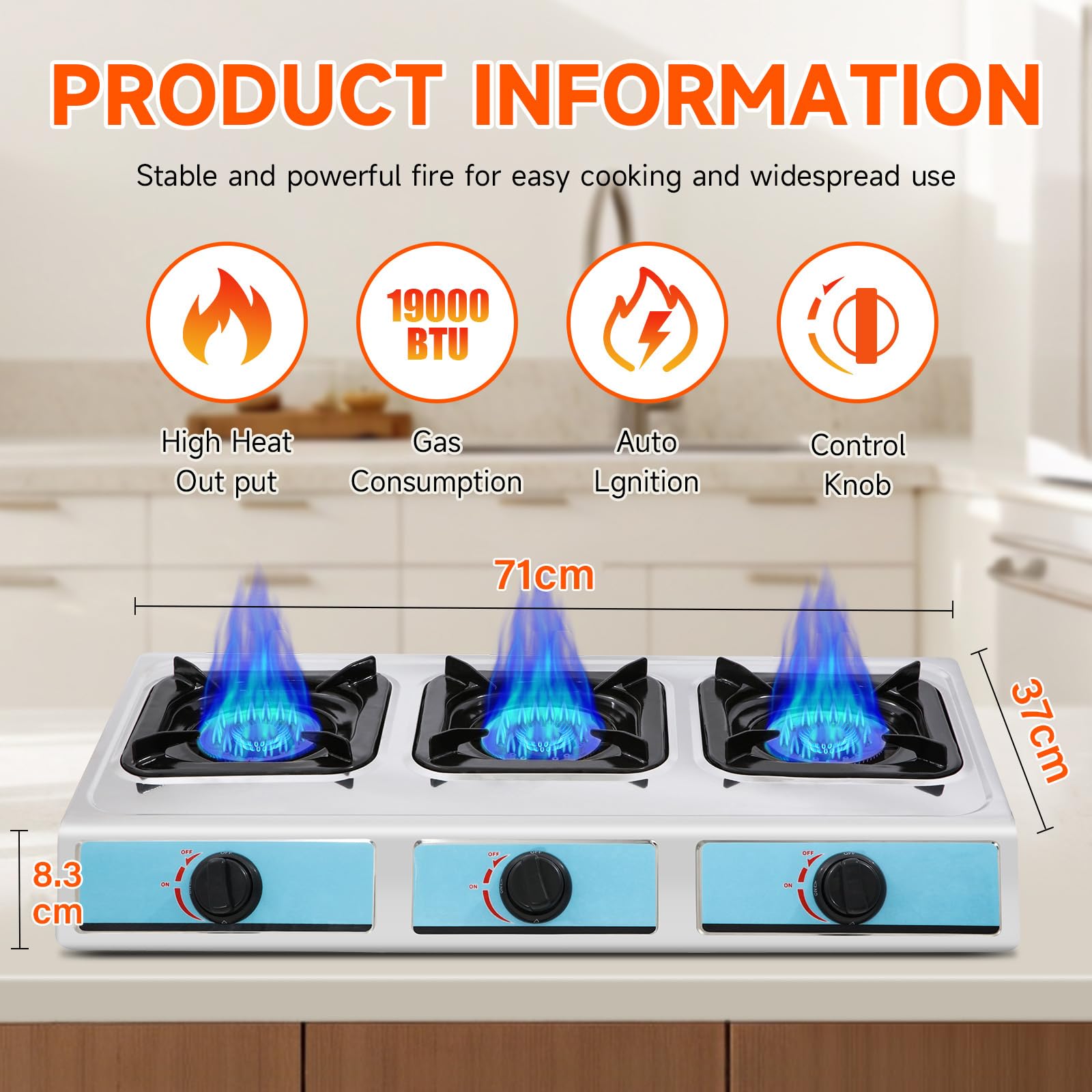 Plaque de Cuisson Gaz 3 Feux Portable, Réchaud a Gaz Intérieur Compatible GPL, Table de Cuisson à Gaz Pour Cuisine Maison, Camping, Jardin Professionnel