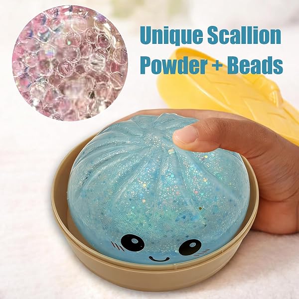2 Piezas Giant Glitter Dumpling Squishy - Glitter Dumplings con Recipiente de Vapor Squishy Antiestrés para Adultos Y Adolescentes - 3