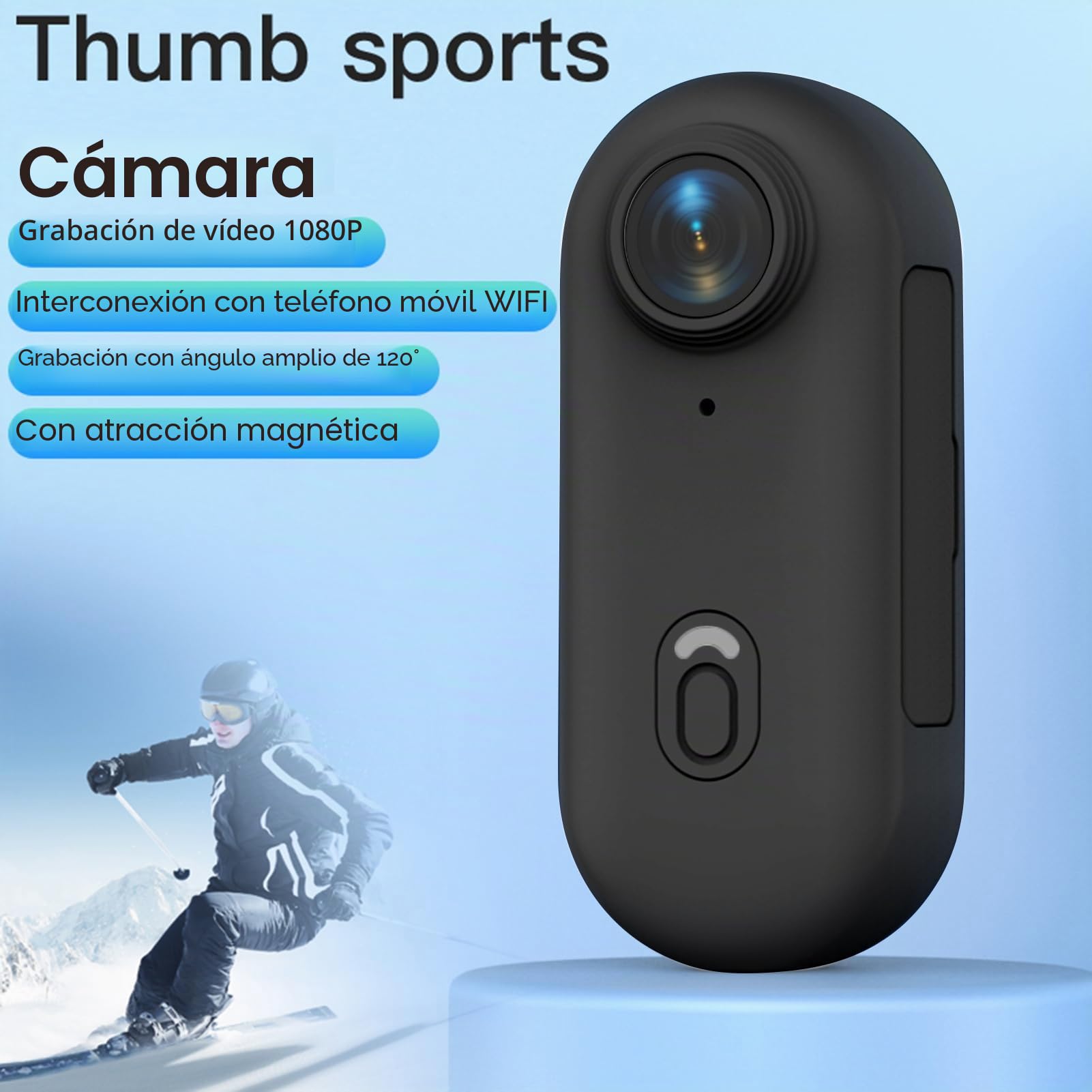 1080p WiFi Cámara Deportiva con Tarjeta TF de 32 GB | Lente gran angular de 120°, batería 800 mAh, con cordón magnético, clip trasero, carcasa impermeable y accesorios de montaje