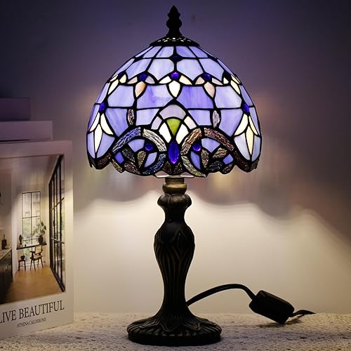 Miniatura 5 de Pequeña lámpara Tiffany de cristal manchado, mini luz de acento de escritorio para dormitorio, mesita de noche, lectura, hogar, decoración de estilo