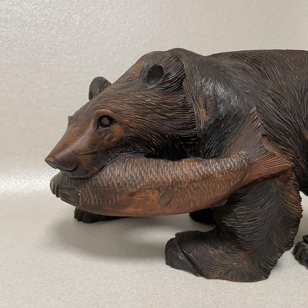 Amazon.co.jp: 逸品木彫りの熊 鮭 工芸品 ヴィンテージ 北海道民芸