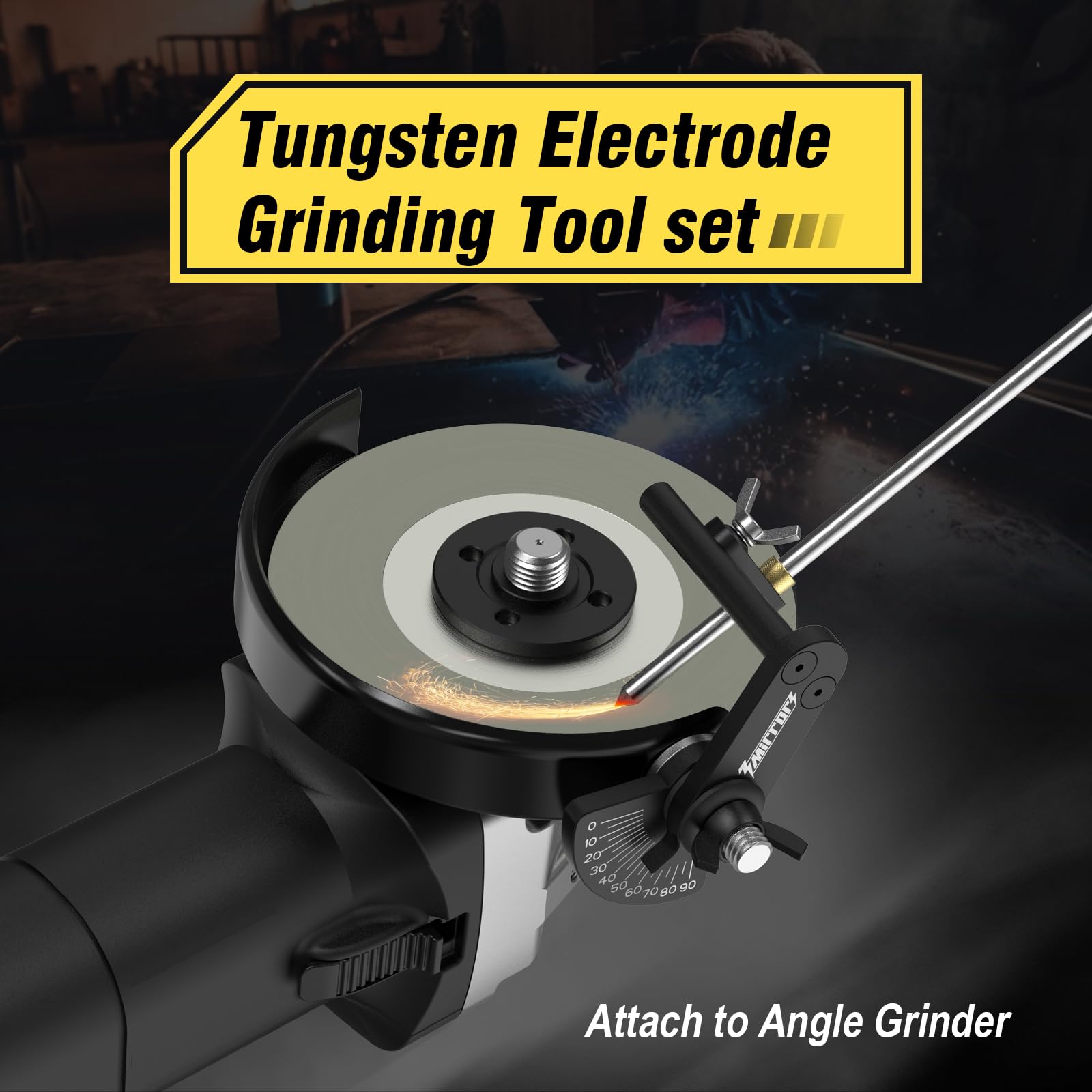 3mirrors Afilador de electrodos de tungsteno para rueda de molienda de diamante de 4.5 pulgadas, herramienta de molienda de soldadura TIG de ángulo ajustable de 0°-90° con 6 agujeros guía y 2 ruedas