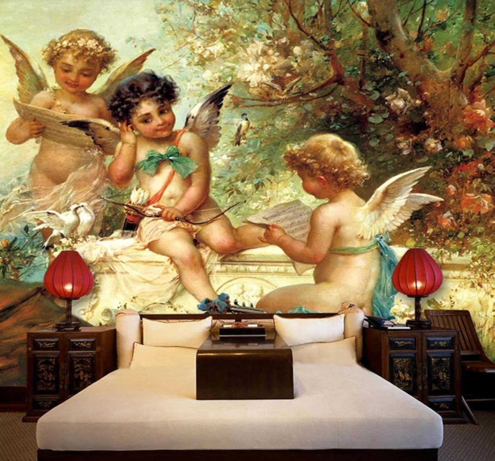 Xlming 400Cm×280Cm(B×H) Vintage Hand Drawn Large Angel Jungle 3D Wallpaper Luxury Home Dining Decor Paste Sofa Living Room The Wall For Bedroom Mural-400Cm×280Cm