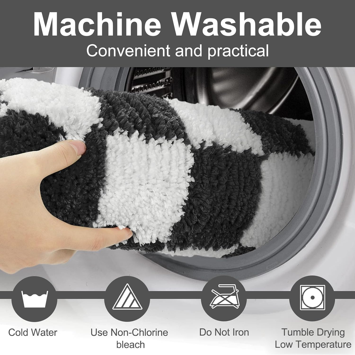 Checkered Round Bath Rugs, Machine Washable Black and White 2ft Bath Rug for Non Slip Water Absorbent Bath Mat, Soft Plush Retro Circle Mat for Tub Shower Entryway