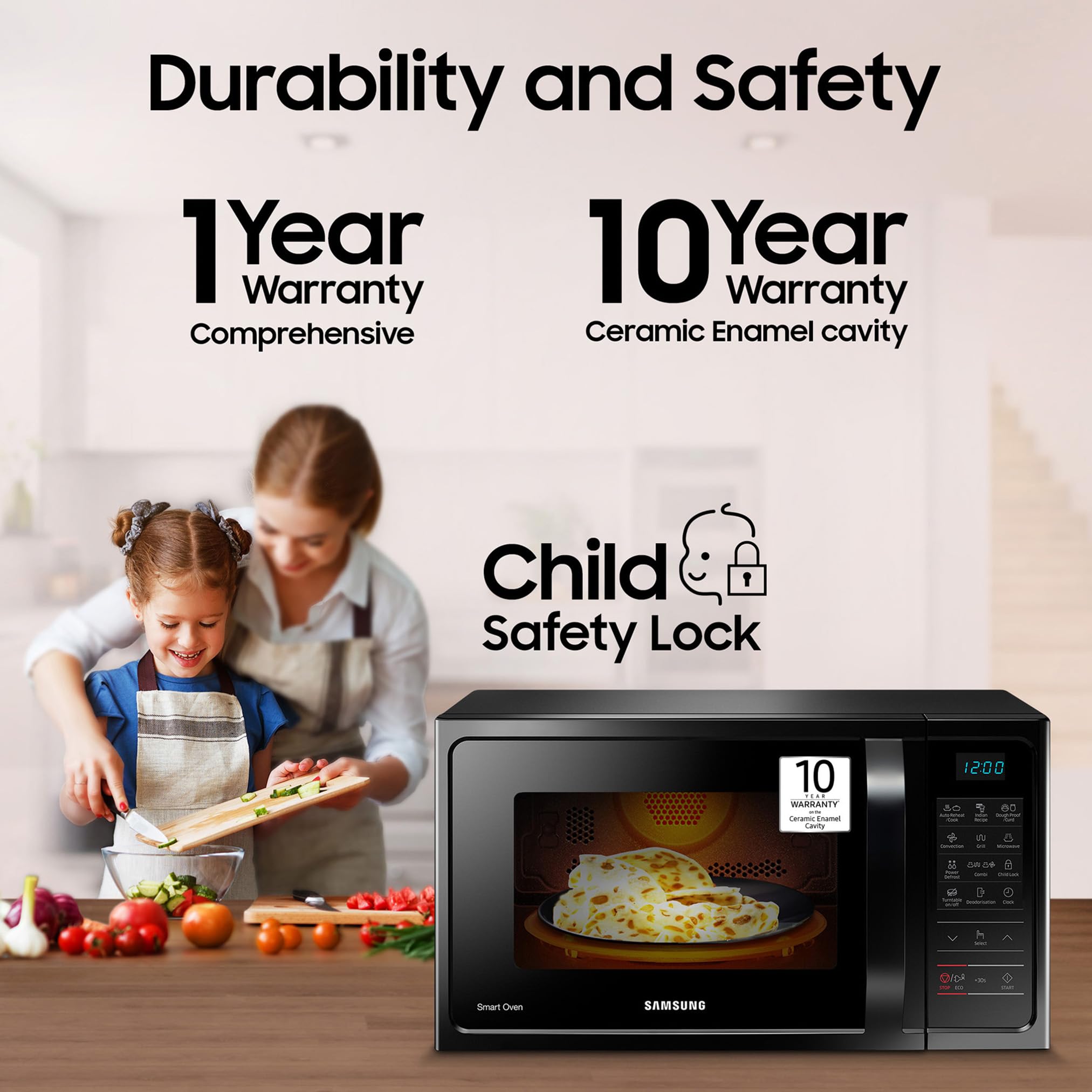 Samsung 28L, Convection Microwave Oven with Curd Making(MC28A5013AK/TL, Black, Ceramic Enamel Cavity with 10 Year Warranty) — Amazon image 6