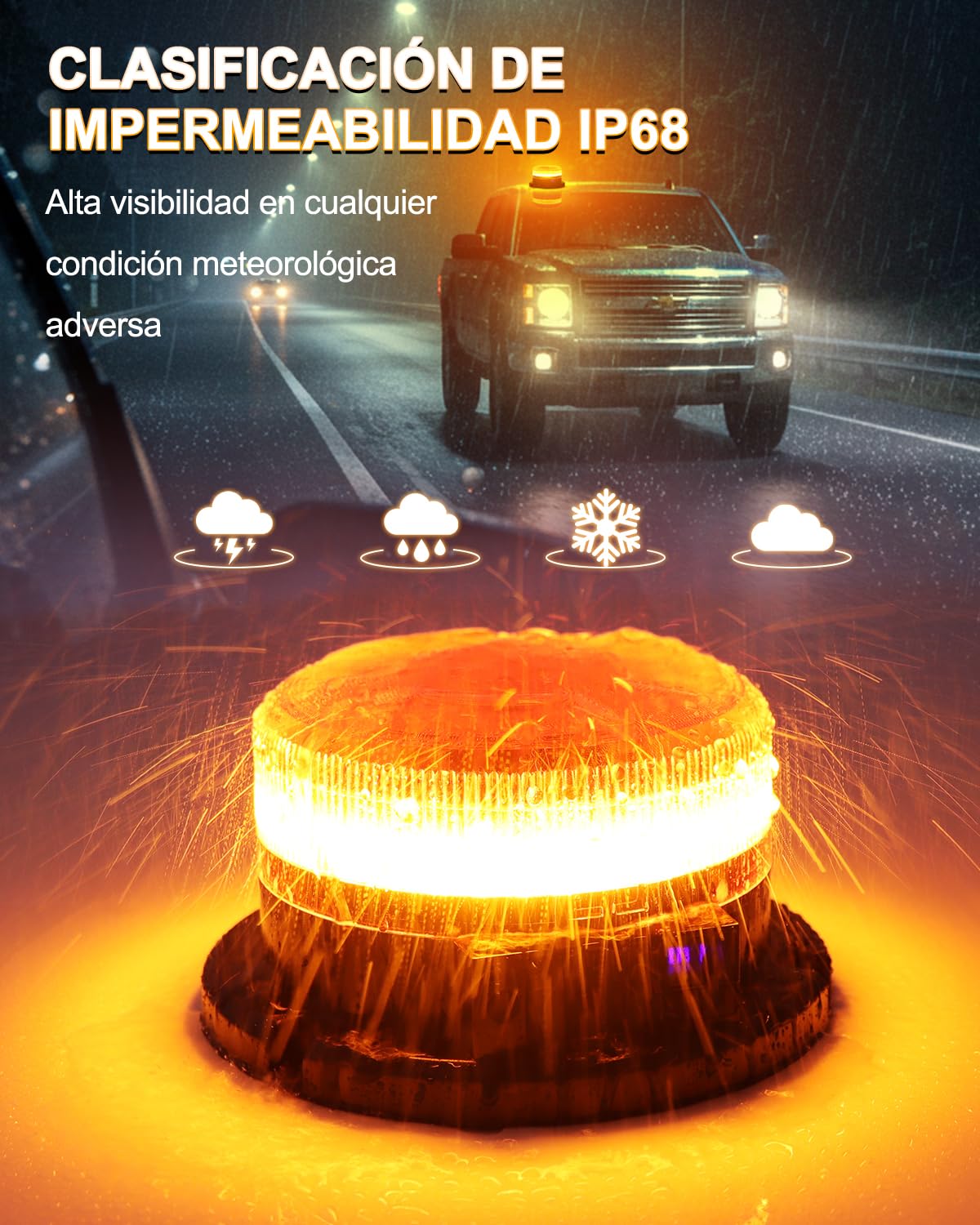 Dinfu Rotativo LED con batería y pantalla de 9 modos de parpadeo Luz intermitente LED 12V Imán naranja Luz de señalización con cargador para coche y cable USB para coches, camiones, tractores, SUV