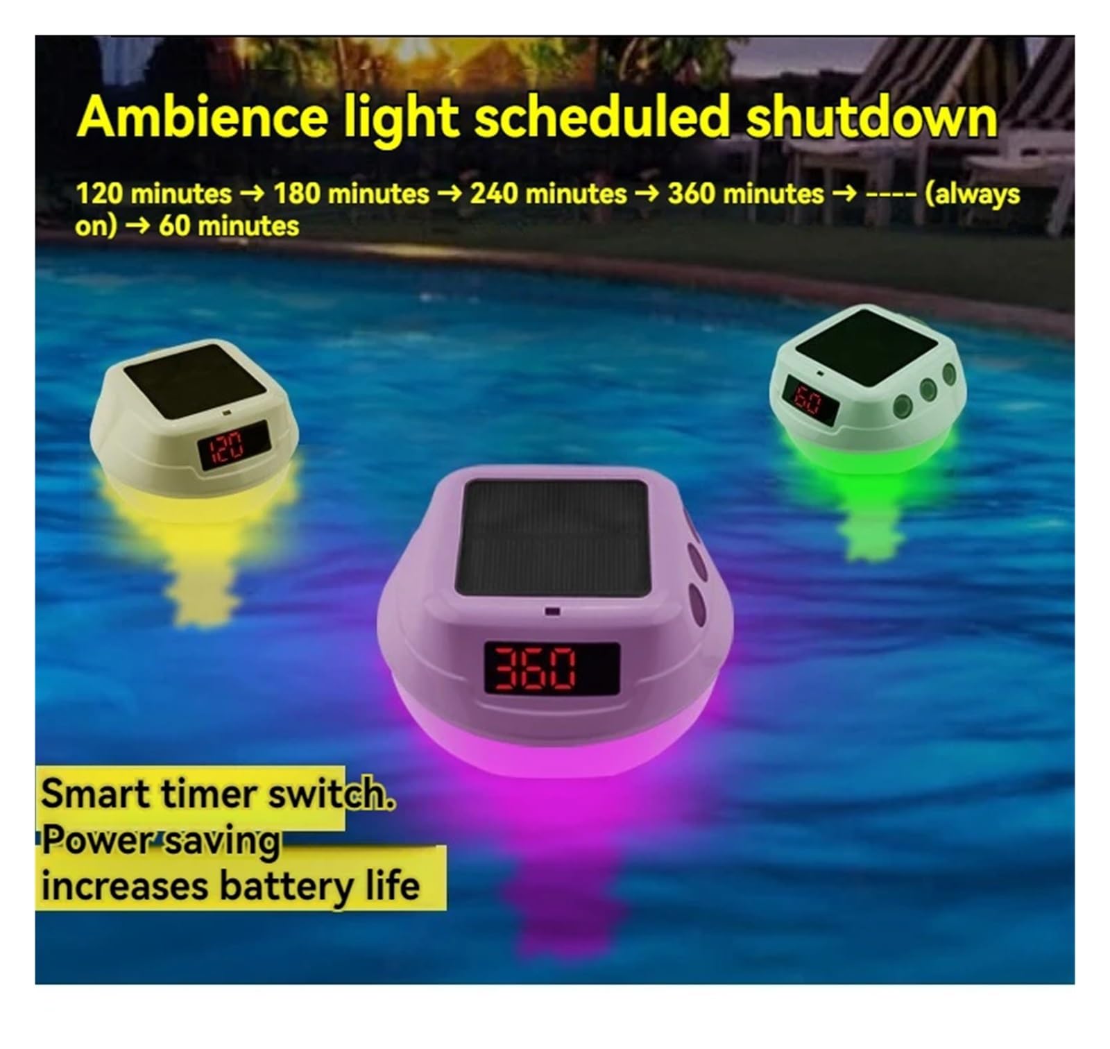 New Wireless Floating Pool Thermometer Solar Pool Thermometer LED Digital Water Thermometer RGB Ambient Light(Ocean blue)