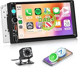 Hodozzy Dab+/Dab 2 din Carplay Wireless Android Auto Car Radio with 7 Inch Screen, Bluetooth Touch Screen Car Radio with Video Output/RDS/FM/USB/AUX/TF+Backup Camera