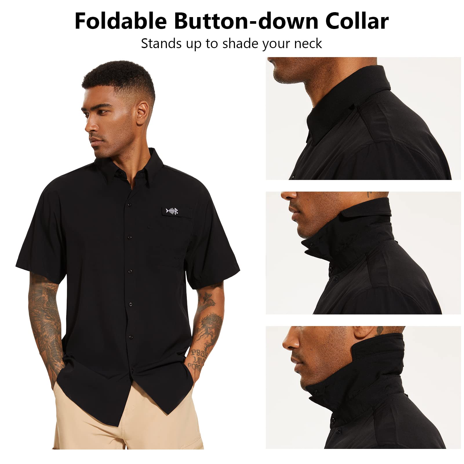 Bassdash Herren Angelhemd Sommer Freizeithemd Hawaiihemd UPF 50+ Kurzarm Button Down Blumen für Outdoor-Wandern und Camping