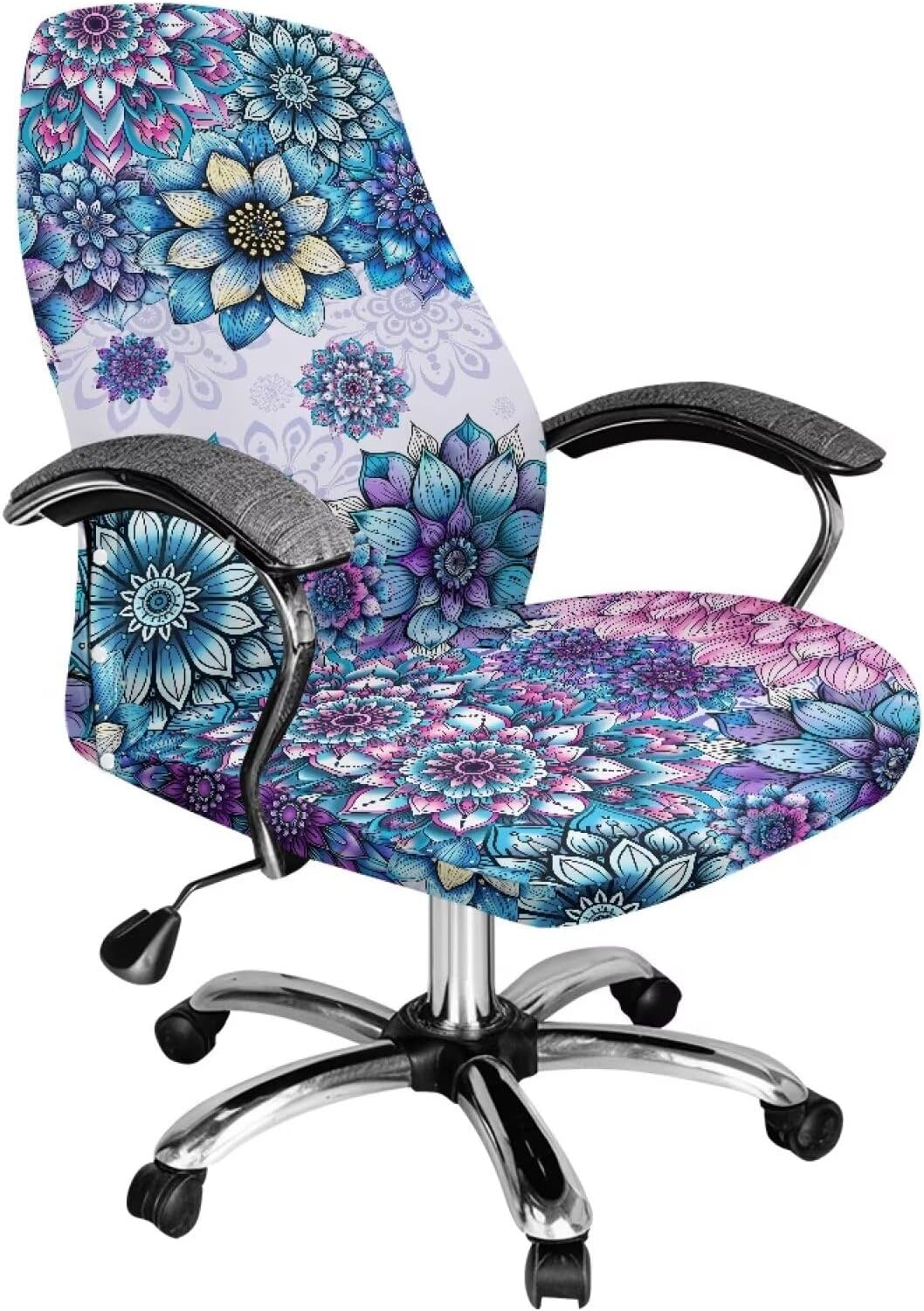 Office Chair Cover for Women Retro Floral Elastic Gaming Chair Covers Universal Desk Task Chair Seat Cover Protector for Rotating Chair Computer Size L