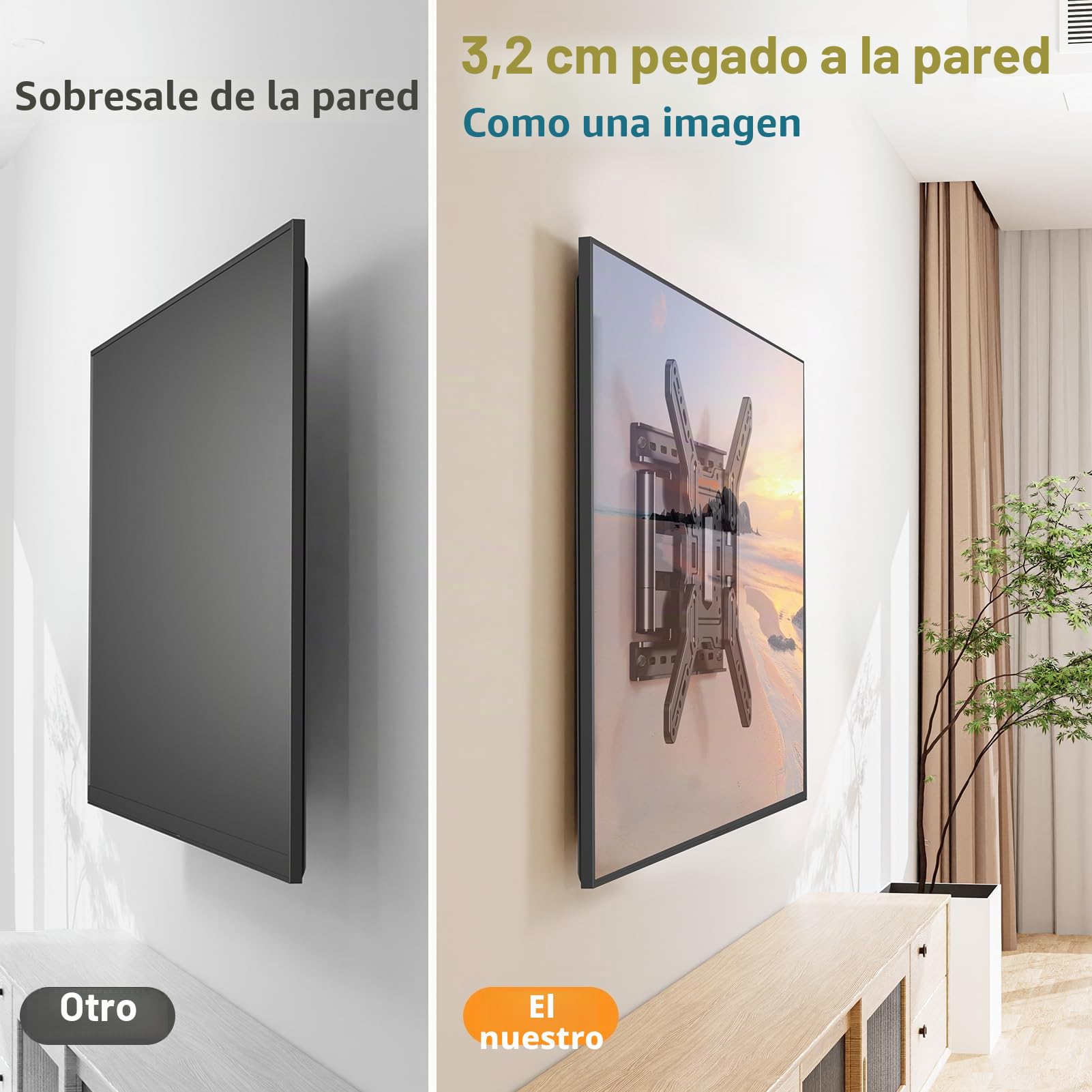 ELIVED Soporte de pared ultra delgado para televisores de 26 a 60 pulgadas, soporte de pared de perfil bajo, soporte de pared para TV giratorio e inclinado, máx. VESA 400 x 400 mm, soporta hasta 40 kg
