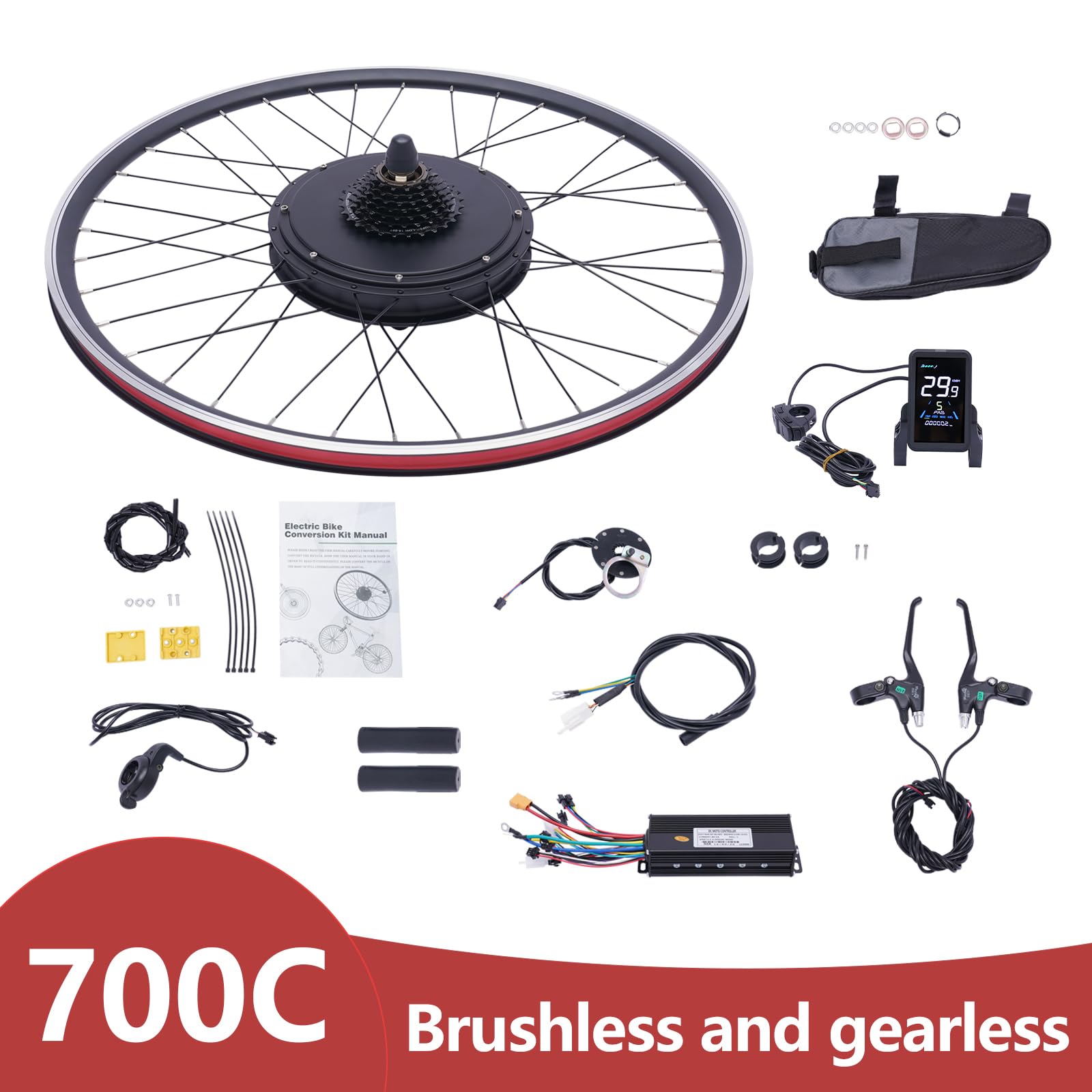 Zestaw doposażeniowy do roweru elektrycznego 1000 W – silnik tylnego koła 48 V z 5-biegową przerzutką, prędkość 45-55 km/h, uchwyt hamulcowy z przerwaniem zasilania do hamulców V-Brake i hamulców