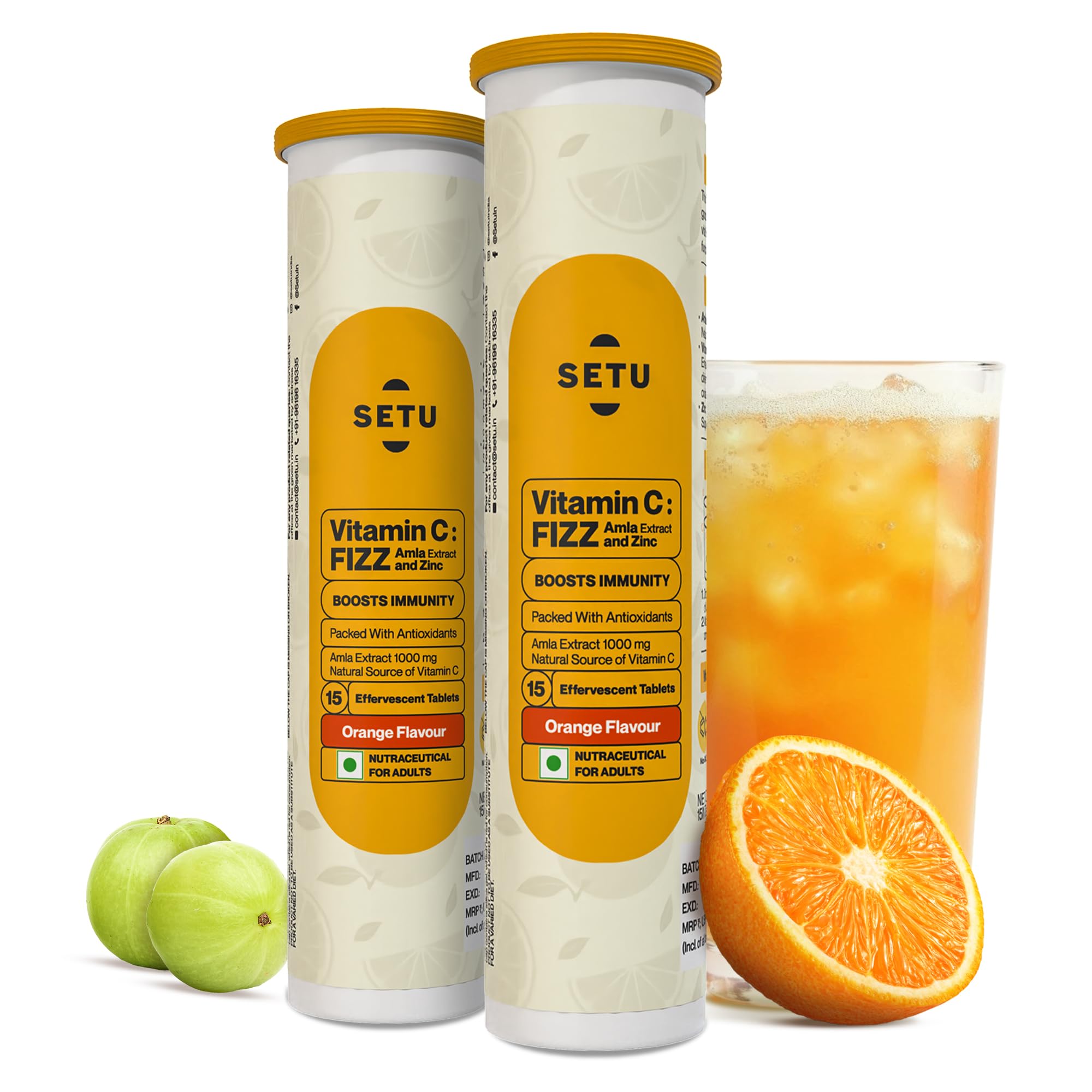 Setu Vitamin C: Fizz (15 Effervescent Tablets X 2) | Supplements for Women & Men | Antioxidant-Rich to Helps Boost Immunity in Adults With Vitamin C Complex, Amla & Zinc (Orange)-image-46