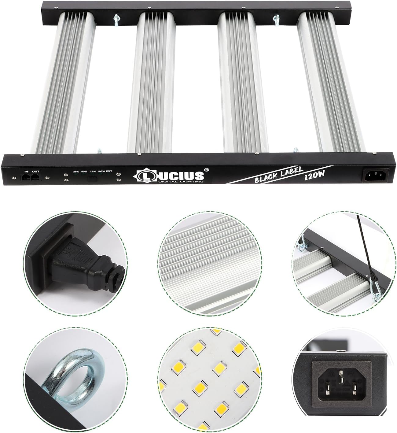 Lucius 120W LED Grow Light, 2.9 μmol/J Full Spectrum Grow Lights for Indoor Plants, LM281B Diodes Dimmable Growing Lamp for Grow Tent Hydroponics Greenhouse