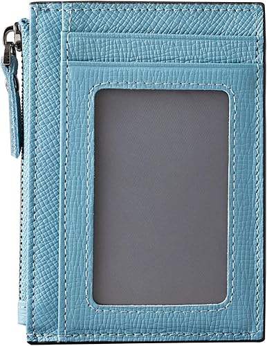Miniatura 1 de Cartera delgada para mujer, pequeña cartera de cuero con bloqueo RFID, tarjetero minimalista con bolsillo frontal con monederos y bolsas, Azul,