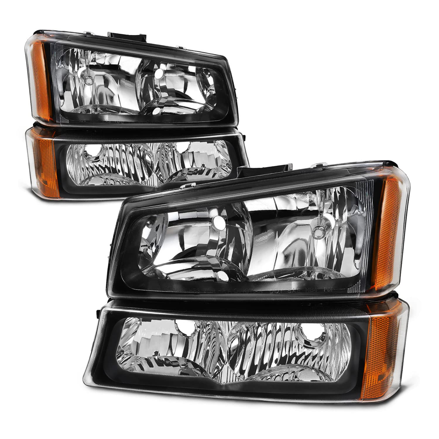 AKKON - Fits 2003-2006 Silverado 1500/ 1500HD/2500/ 2500HD/ 3500 2007 Classic Black Headlight+ Bumper Lamp+ LED Tail Brale Light