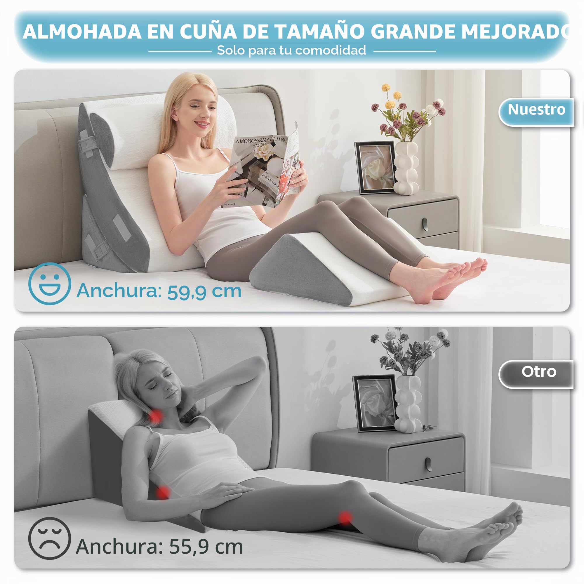 Kingfun Juego de 4 almohadas ortopédicas de cuña para cama postoperatoria, espuma viscoelástica para dormir, soporte ajustable para piernas, espalda y brazos, almohada para sentarse y descansar con