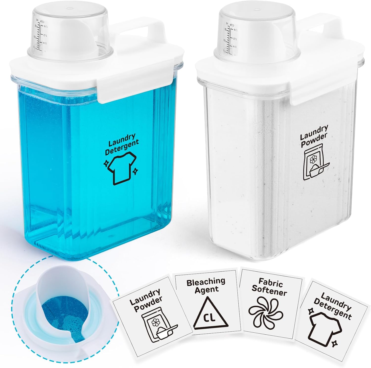 Laundry Detergent Dispenser-2 Pack, 70 oz Detergent Dispenser with 4 Removable Labels, Laundry Soap Dispenser for Laundry Room Organization and Storage, BPA Free & PET Plastic Clear