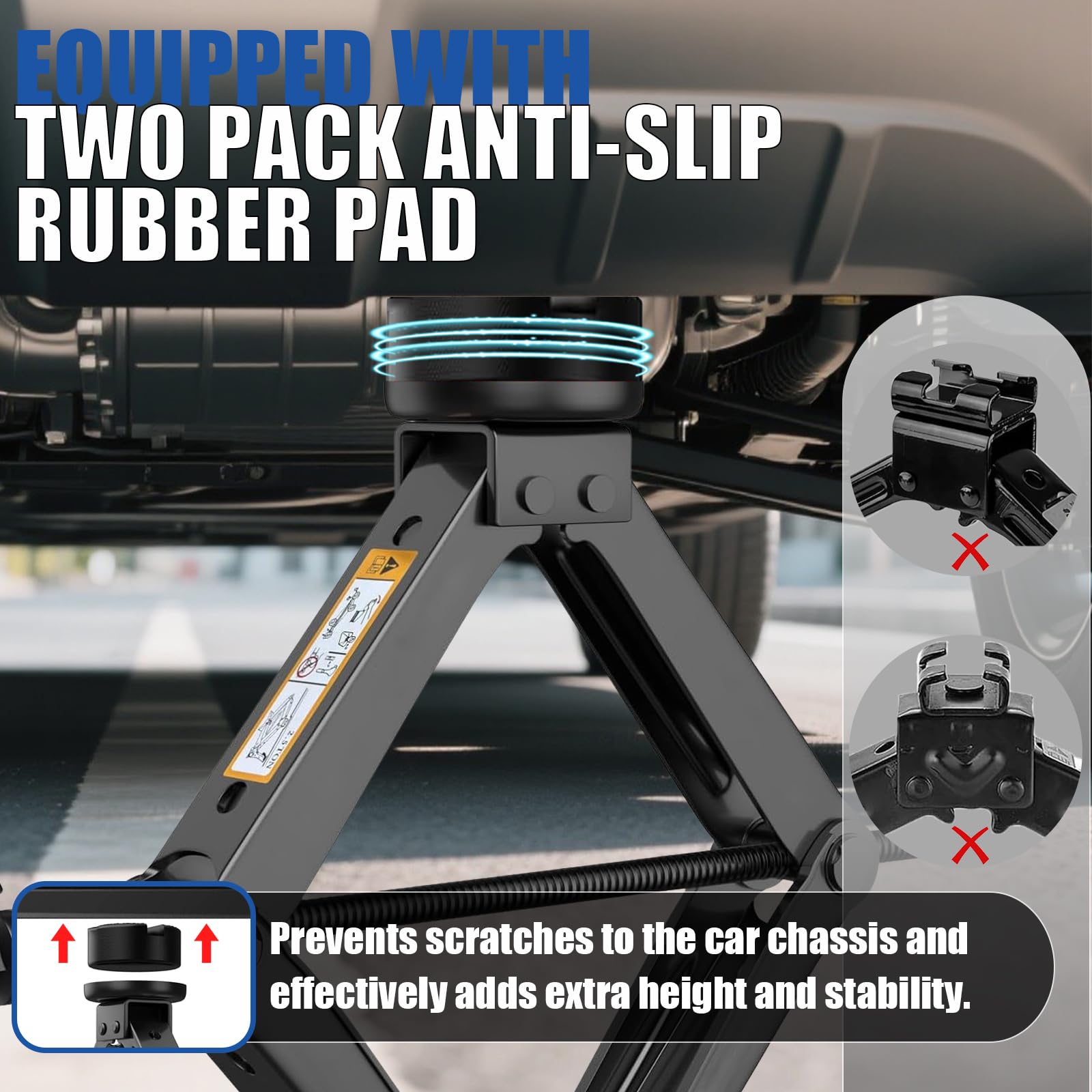 Gato de tijera para automóvil de 2.5 toneladas (5500 libras), kit de gato universal multiusos con almohadilla de goma, kit de cambio de neumáticos de repuesto portátil para sedán, SUV, MPV