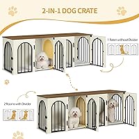 Vista 4 de Jaula para perros de 63" para 2 perros, perrera resistente para perros de interior con soporte de TV, jaula de madera L con divisor para perros