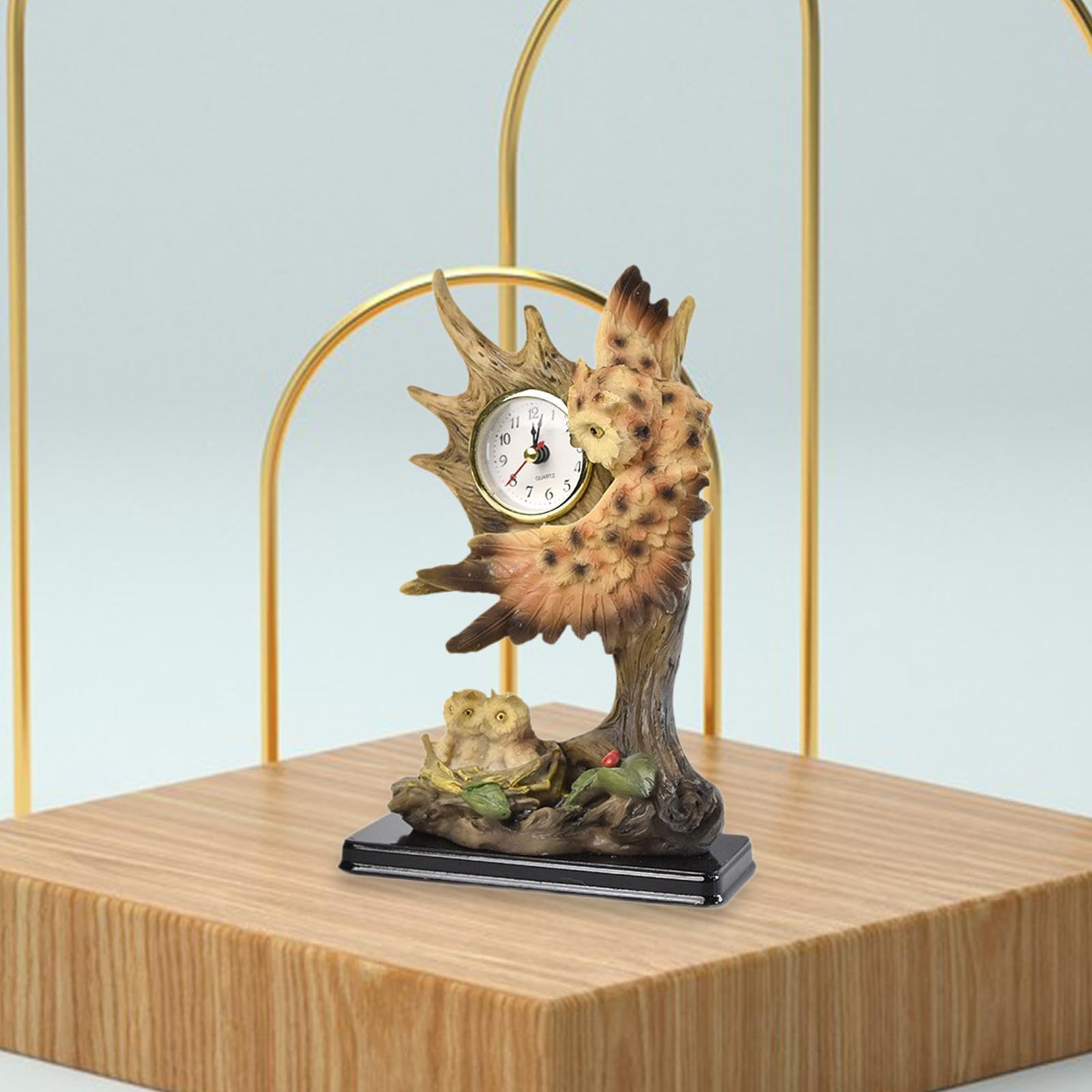 Horloge de Table Rétro Sculptée D'animaux, Objet Décoratif Créatif et Artisanal, Idéale pour Un Appartement Ou Une Salle à Manger, Hiboux